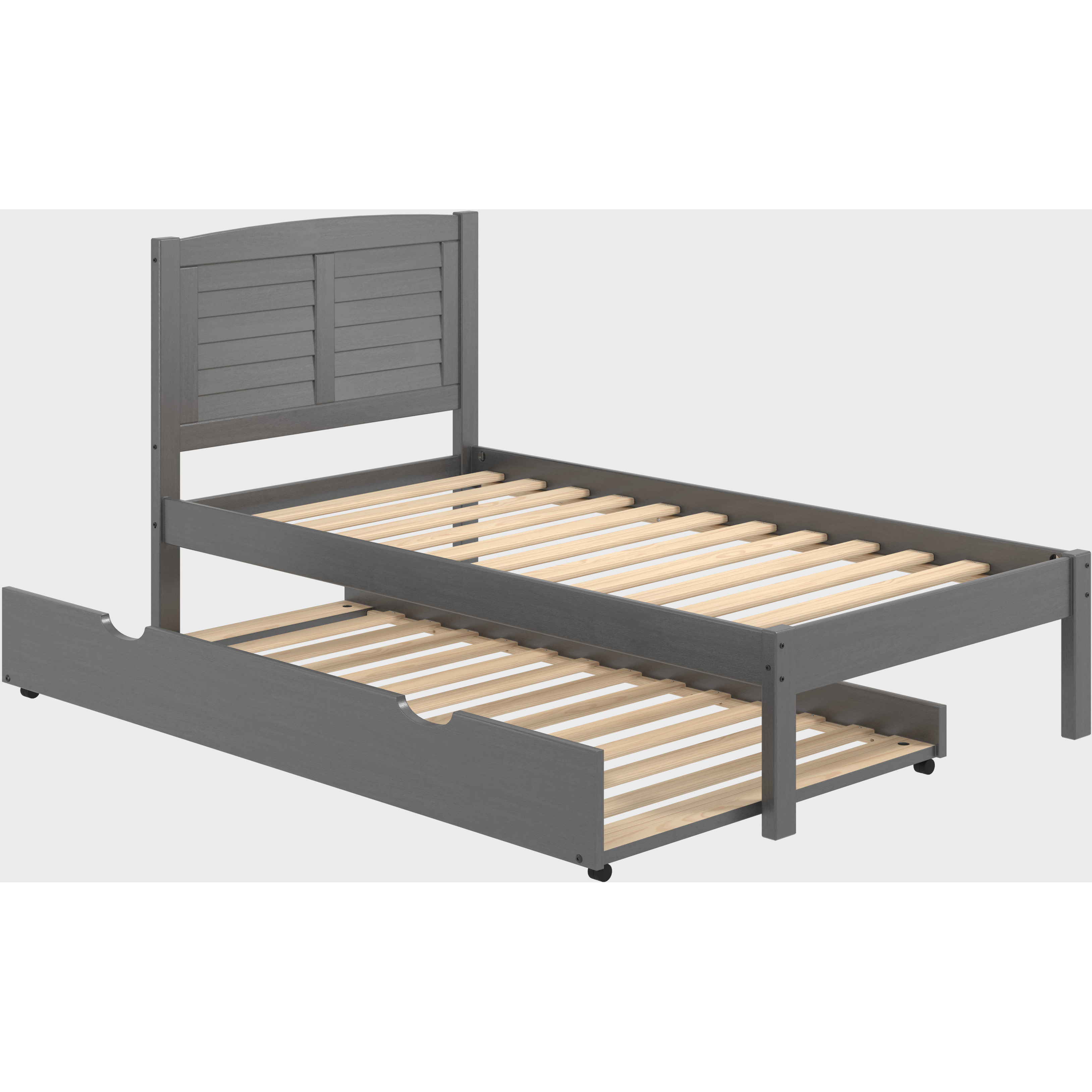 TWIN LOUVER BED WITH TRUNDLE BED ANTIQUE GREY