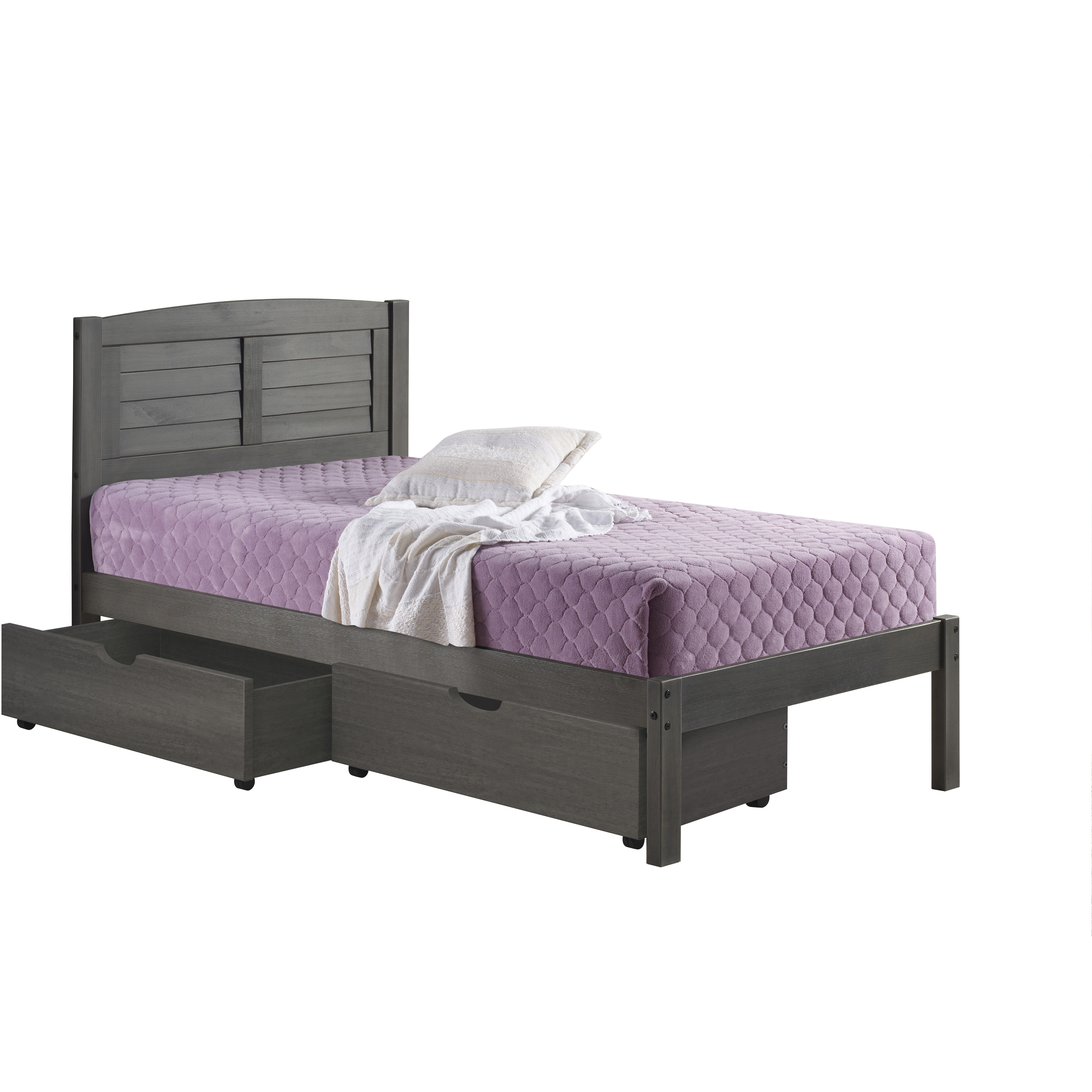 TWIN LOUVER BED WITH UNDER BED DRAWERS ANTIQUE GREY
