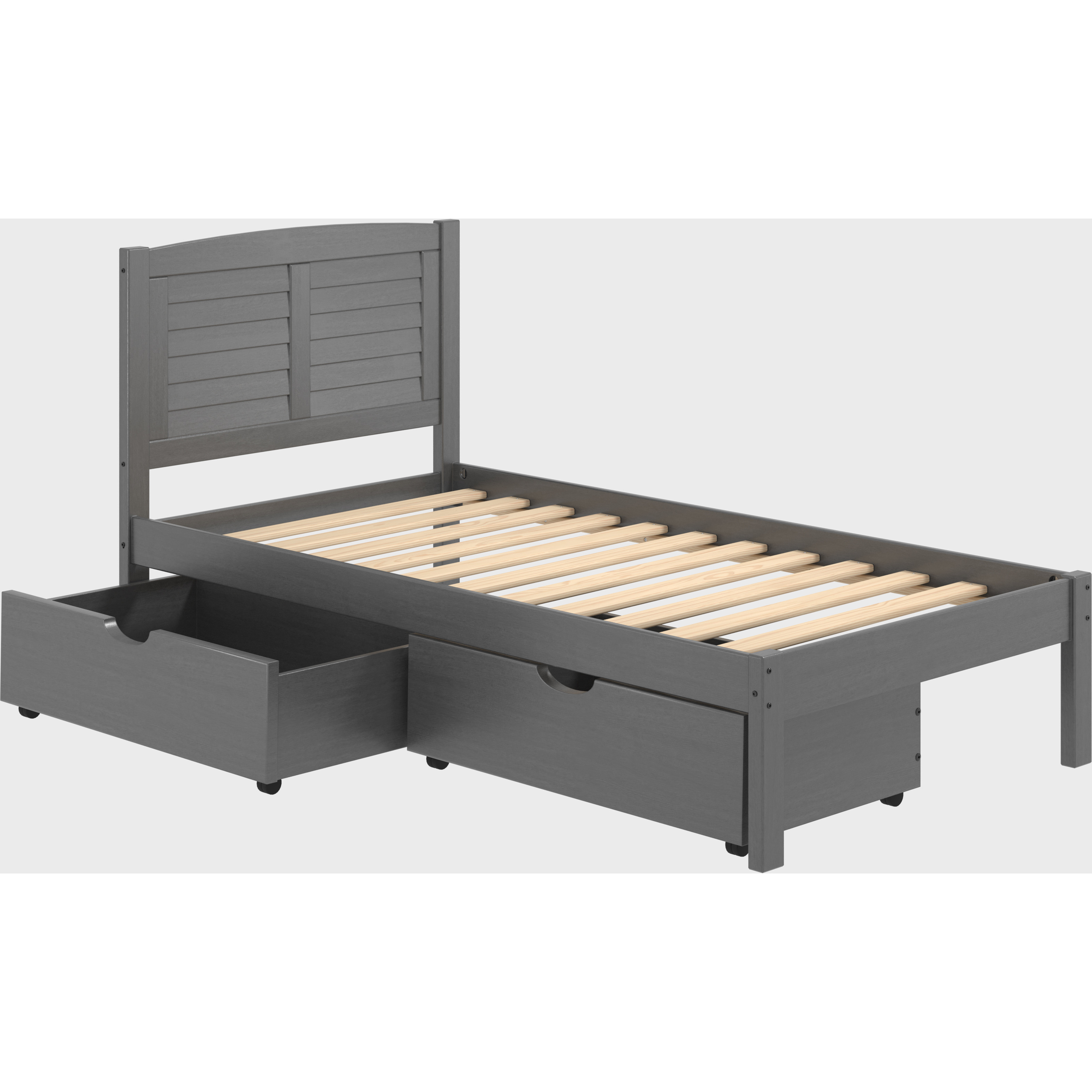 TWIN LOUVER BED WITH UNDER BED DRAWERS ANTIQUE GREY