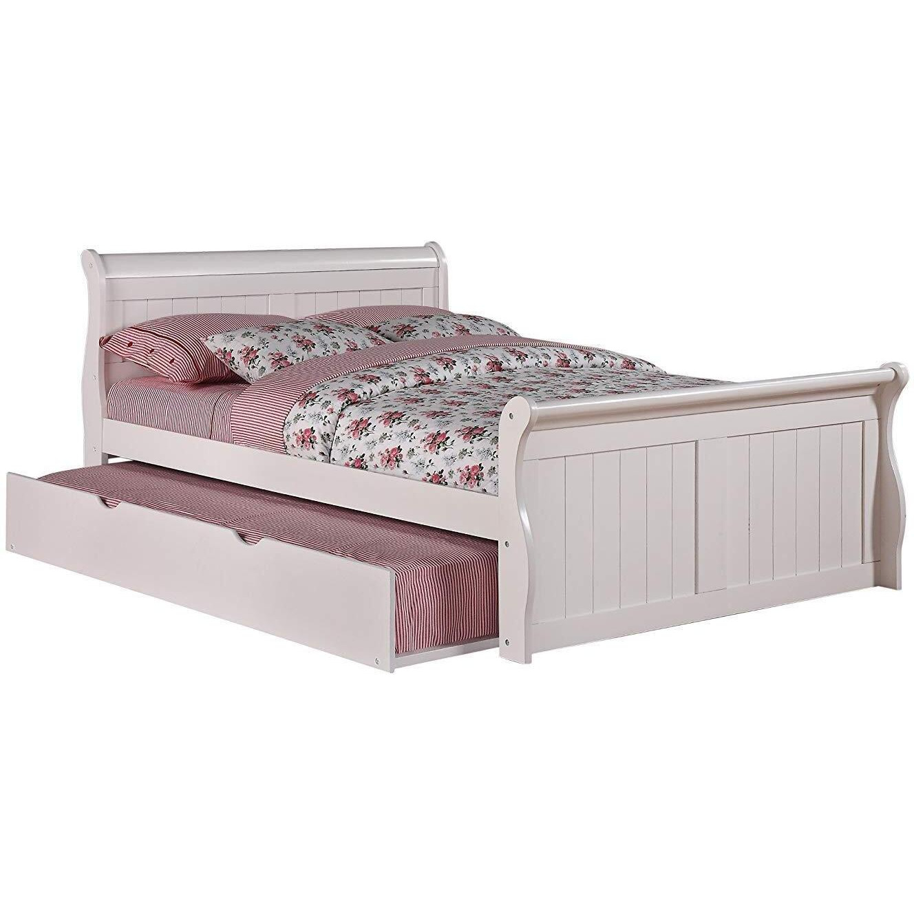 FULL SLEIGH BED WITH TRUNDLE BED WHITE FINISH