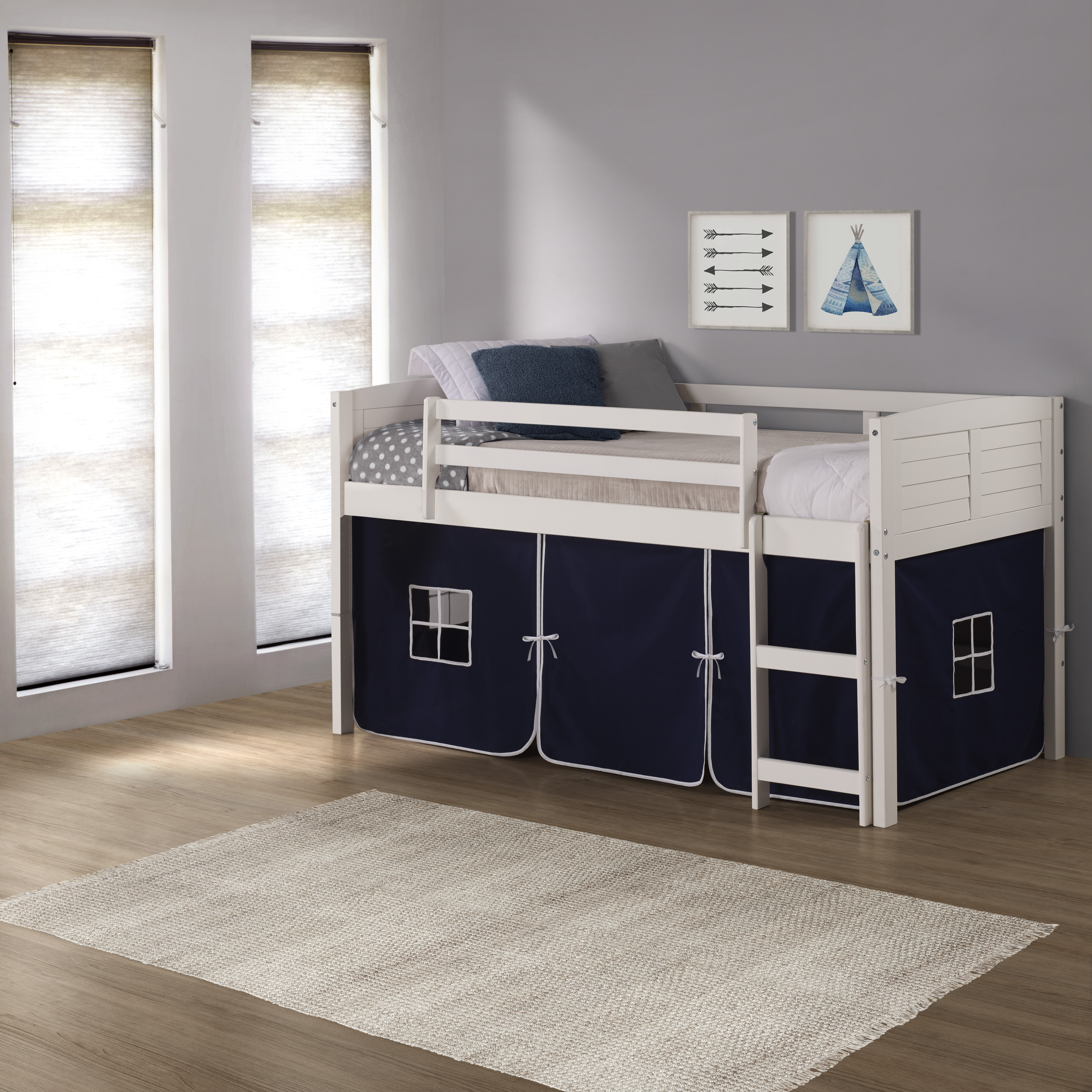 TWIN LOUVER LOW LOFT WHITE W/BLUE TENT