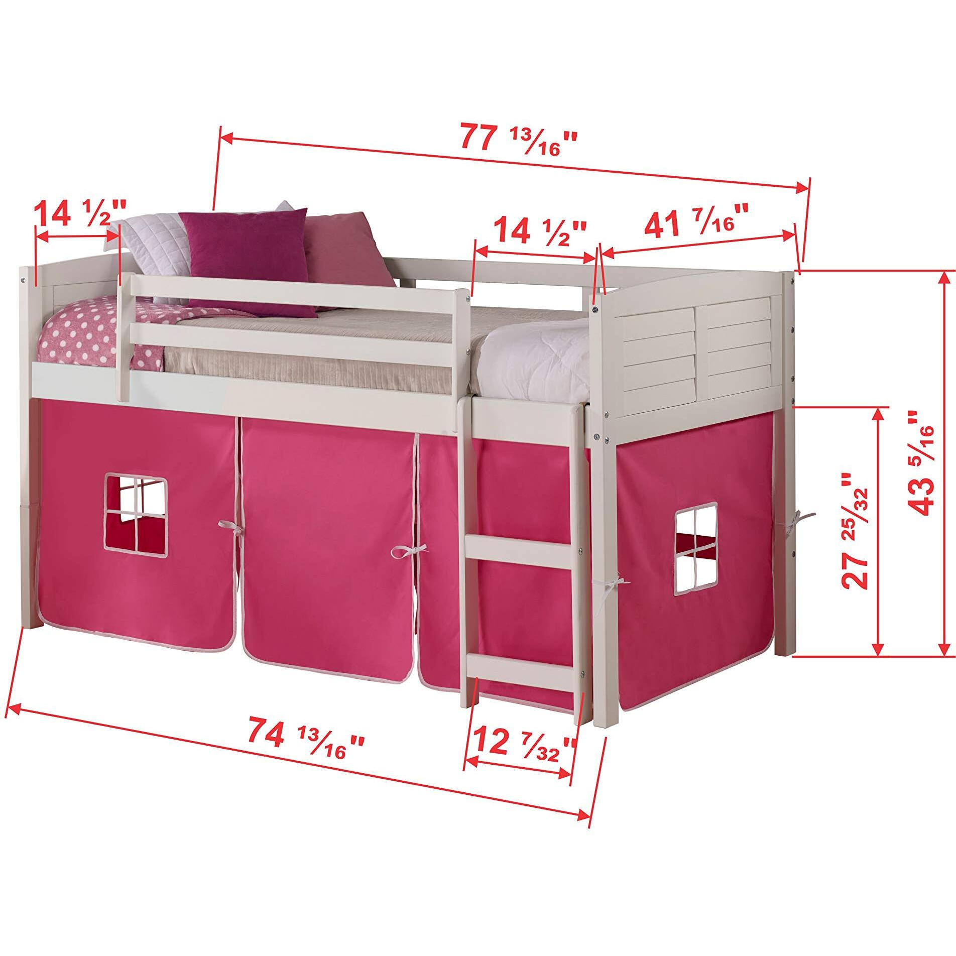 TWIN LOUVER LOW LOFT WHITE W/PINK TENT