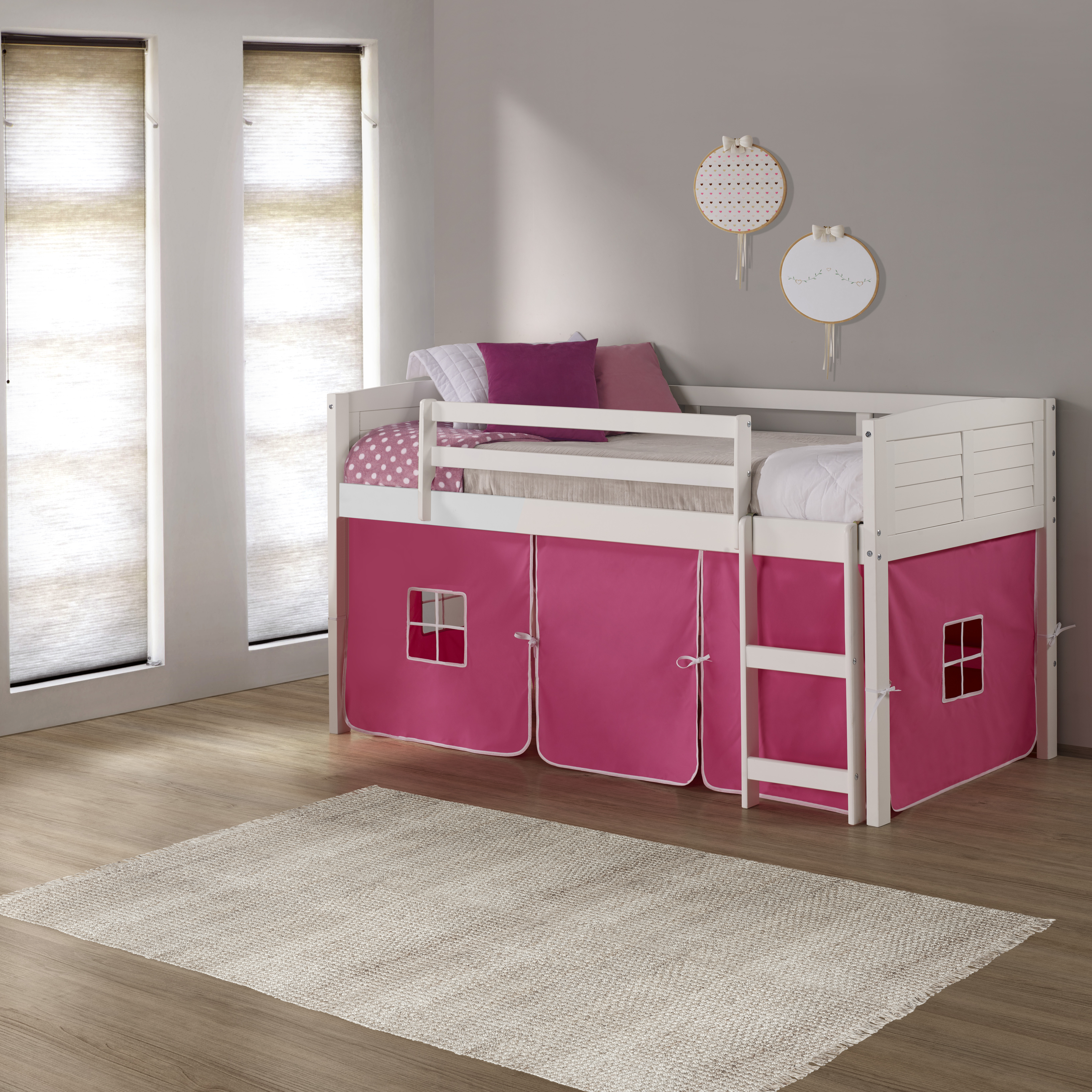 TWIN LOUVER LOW LOFT WHITE W/PINK TENT