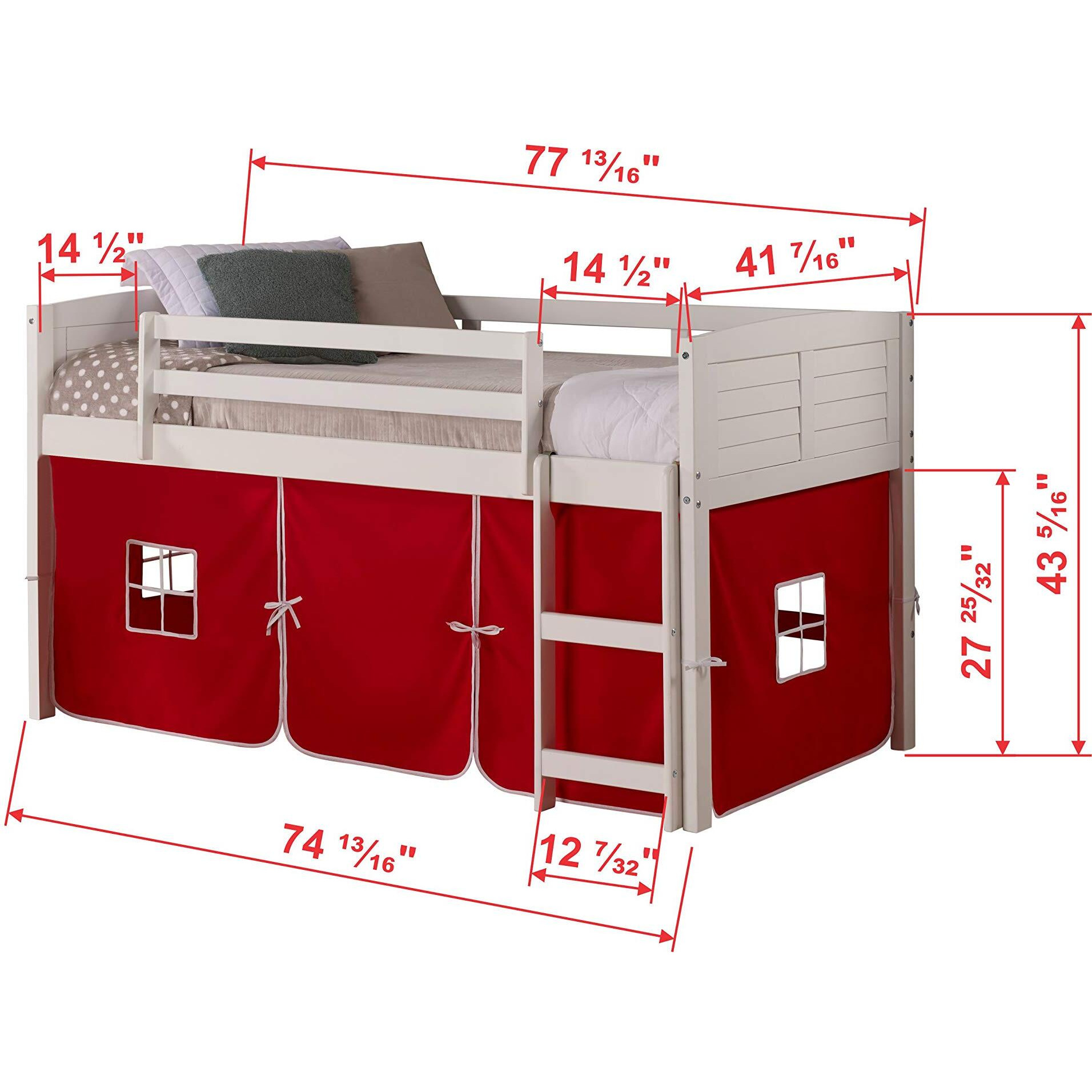 TWIN LOUVER LOW LOFT WHITE W/RED TENT