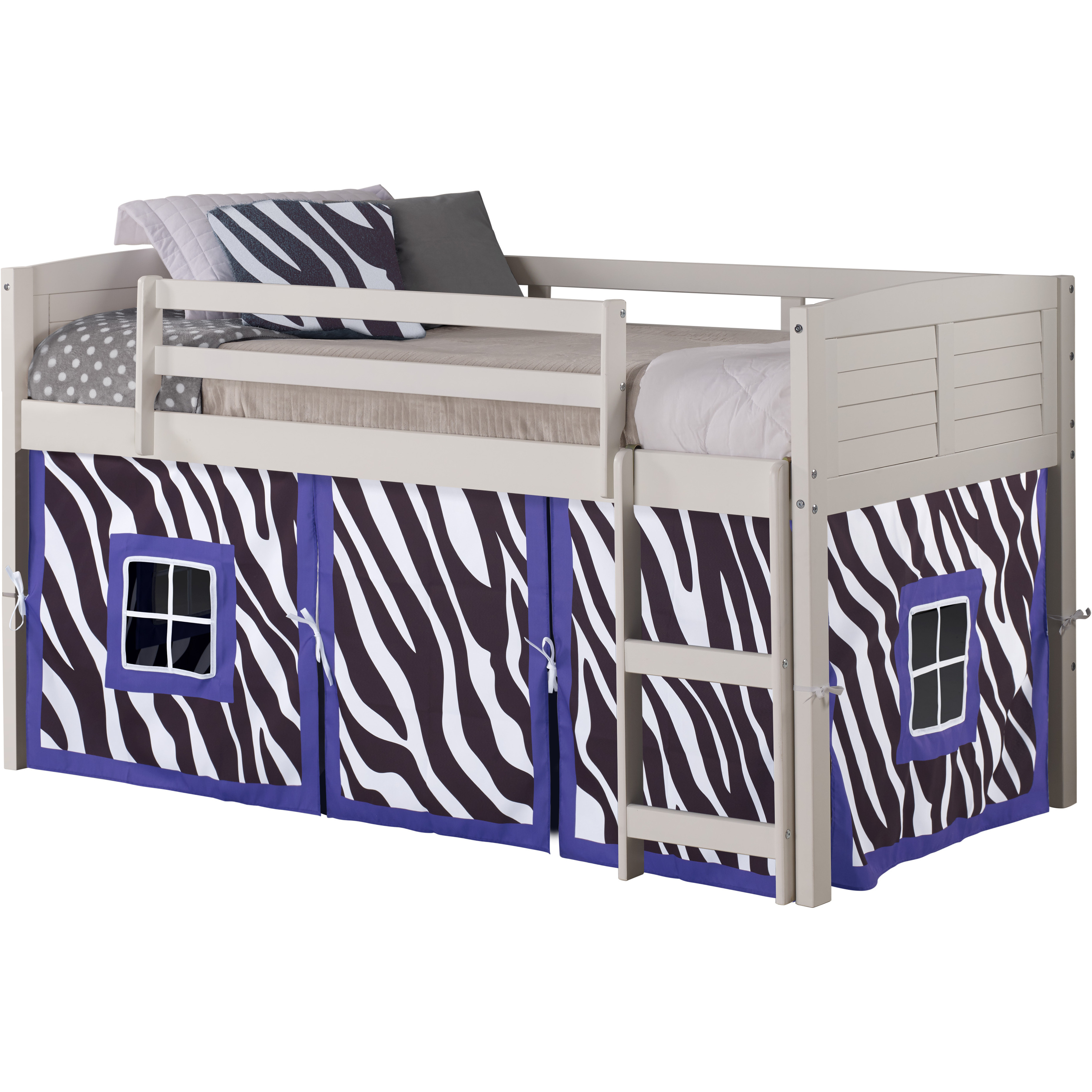 TWIN LOUVER LOW LOFT WHITE W/ZEBRA TENT
