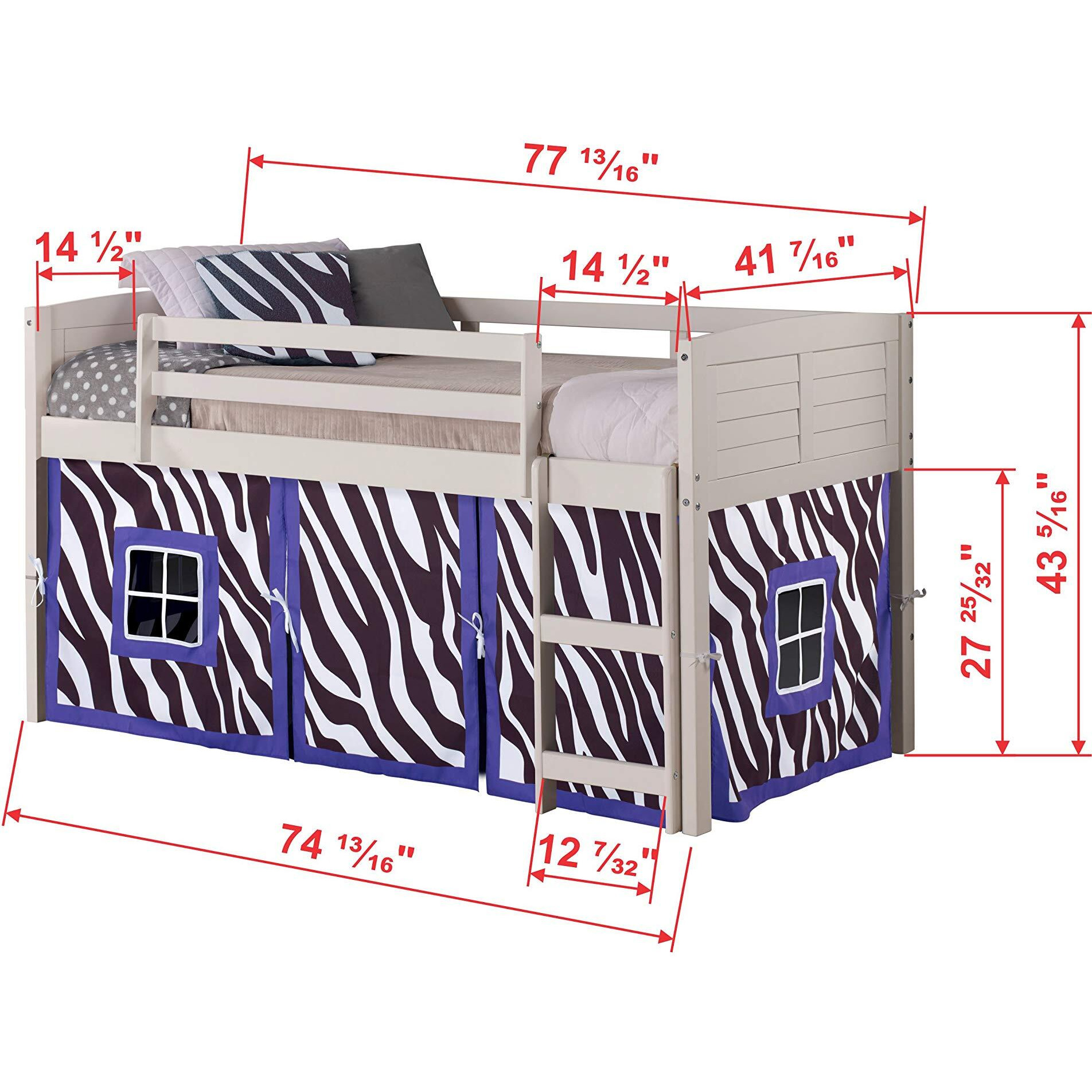 TWIN LOUVER LOW LOFT WHITE W/ZEBRA TENT