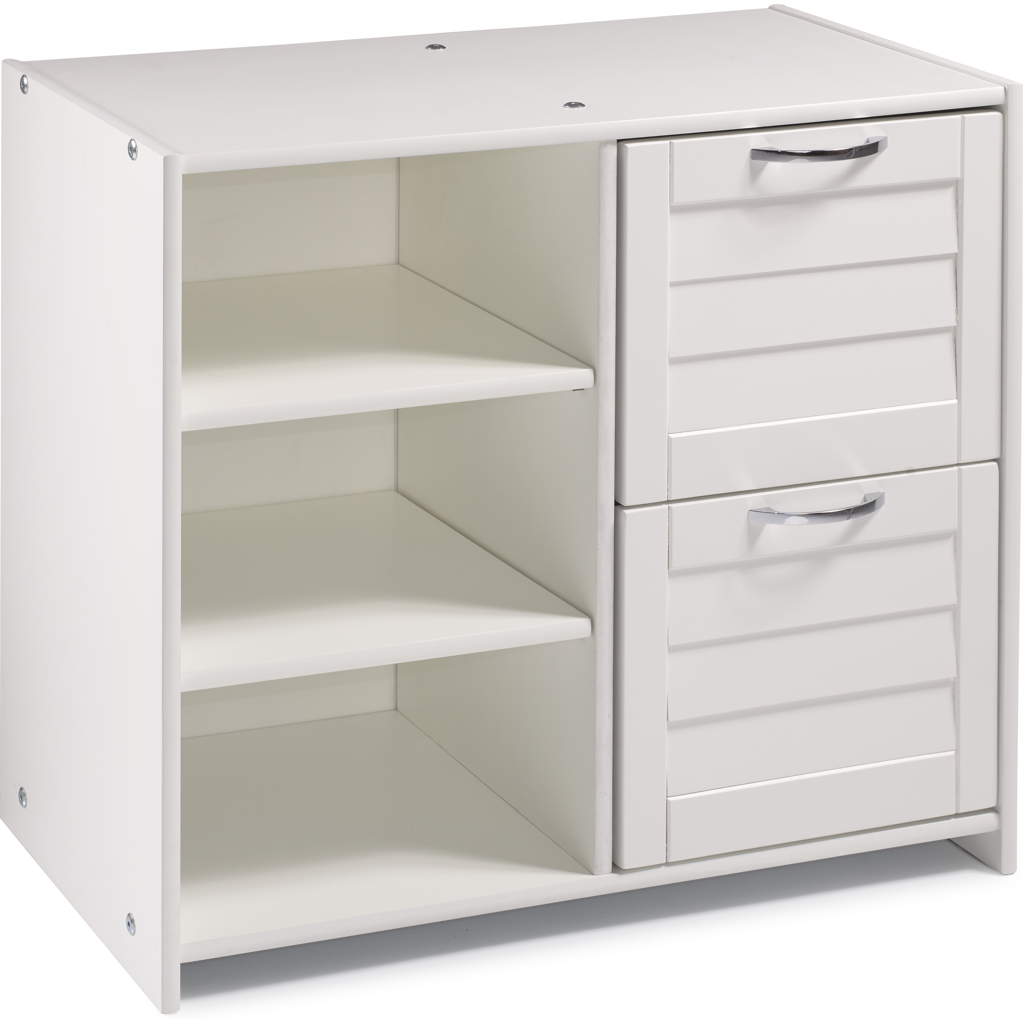 LOUVER LOW LOFT 2 DR CHEST/SHELVES WHITE