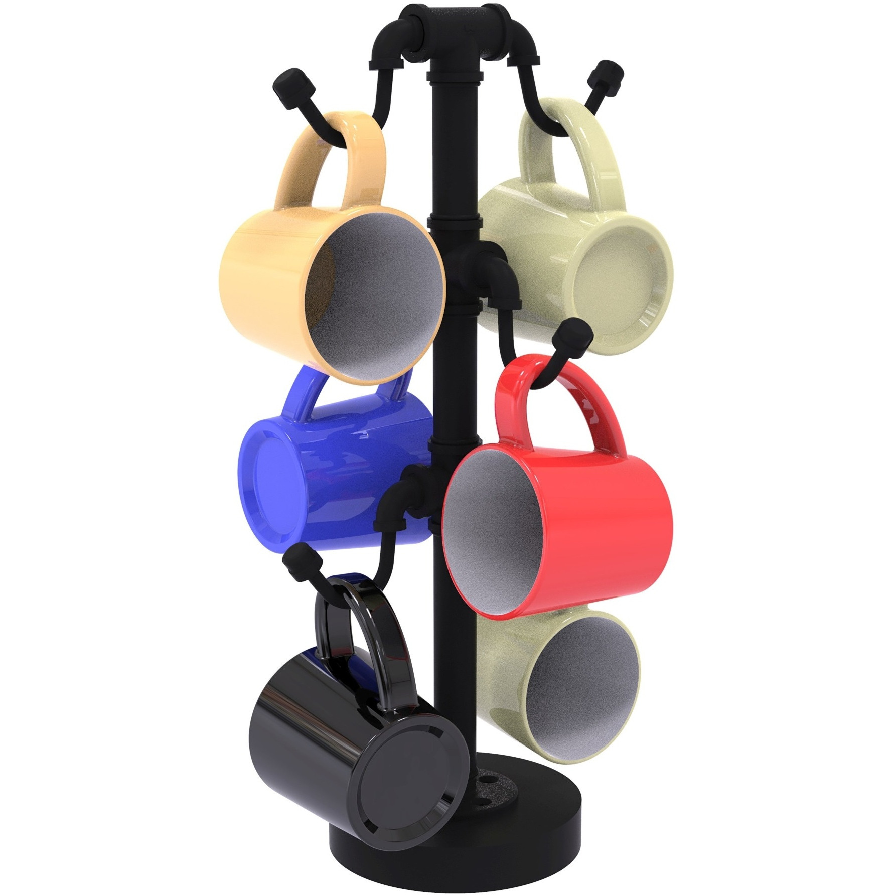 Pipeline Collection Countertop 6 Coffee Mug Holder - Matte Black