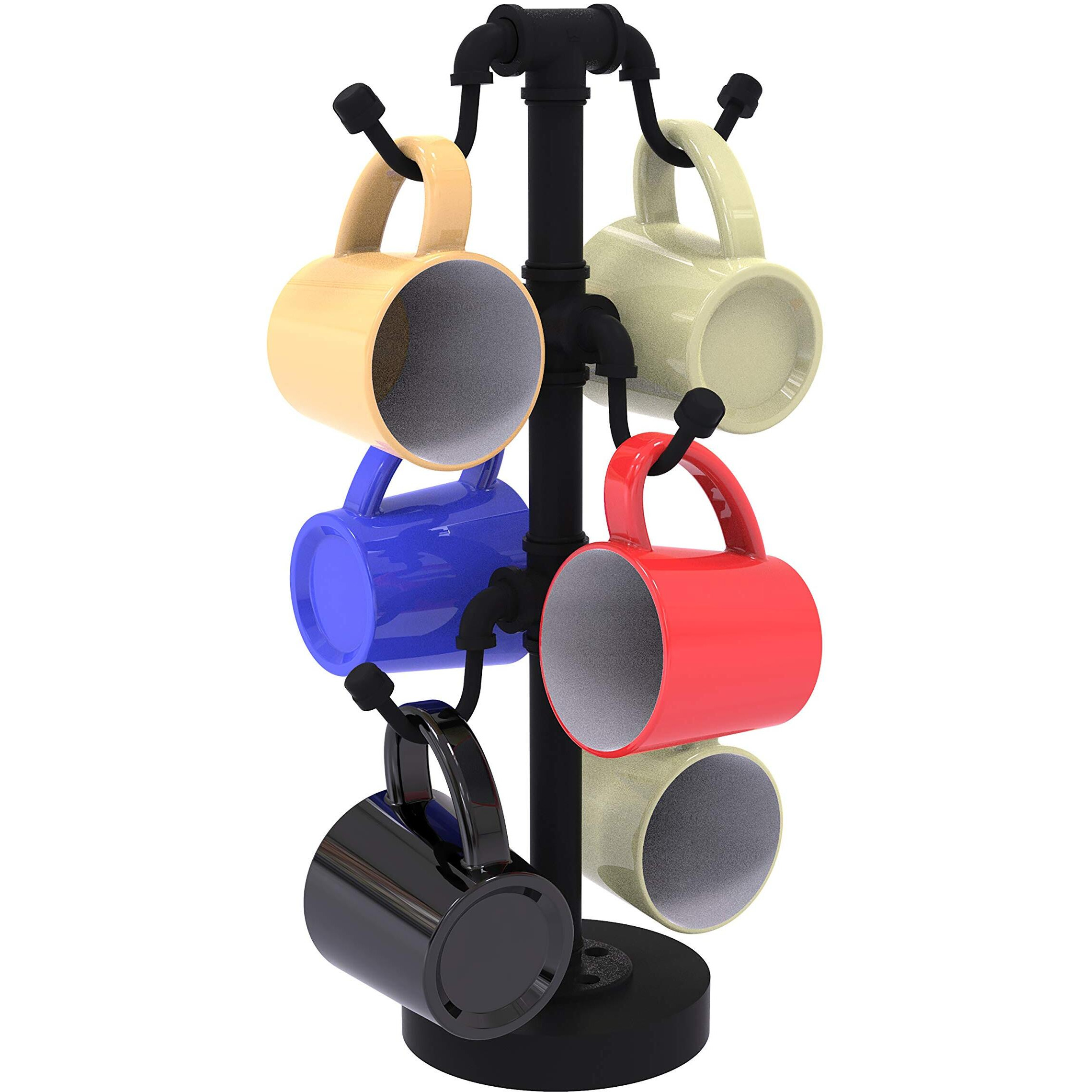 Pipeline Collection Countertop 6 Coffee Mug Holder - Matte Black