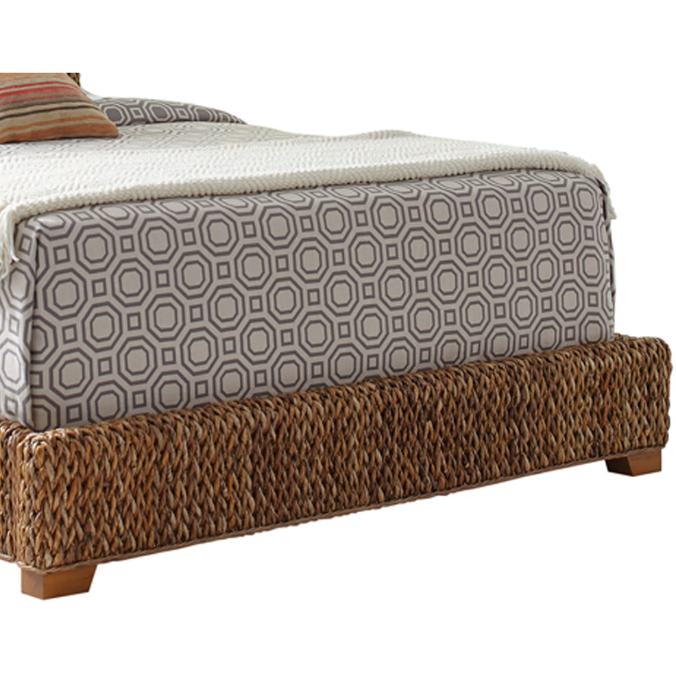 Hand Woven Banana Leaf Queen Size Bed with Chamfered Legs, Brown