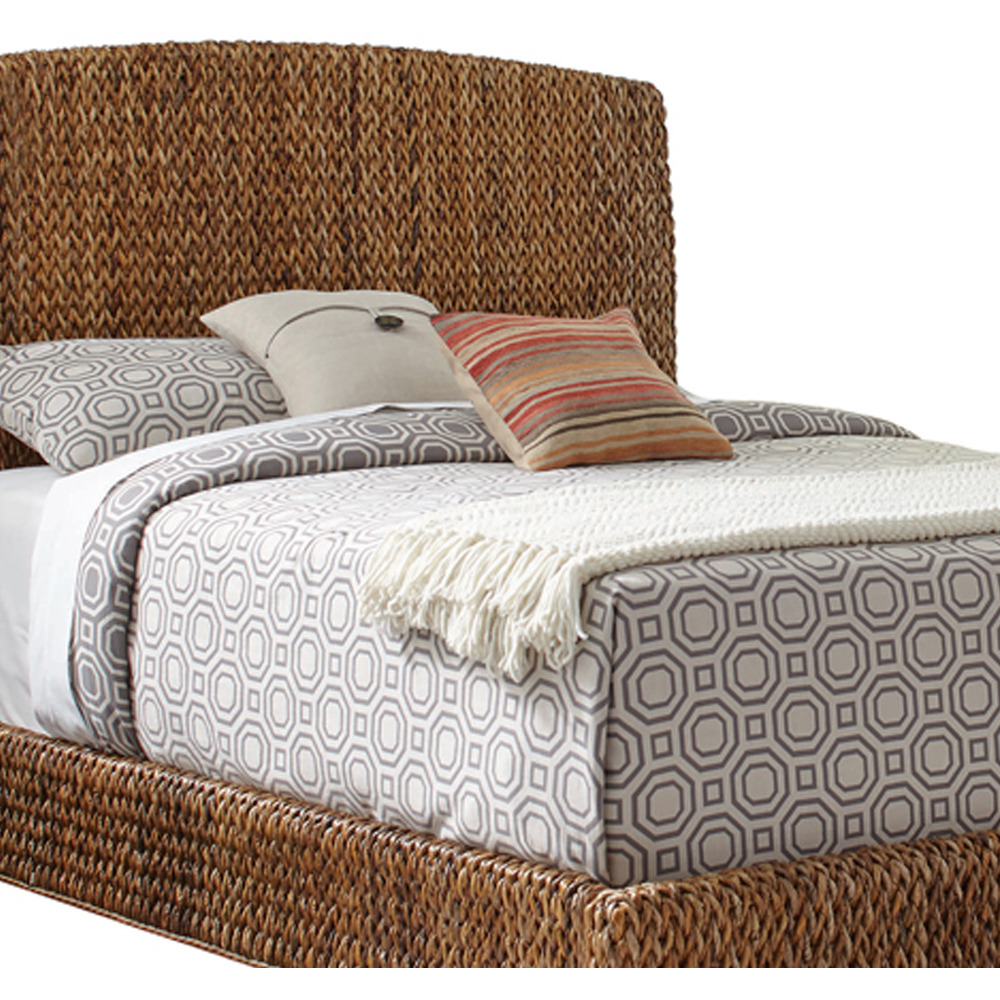 Hand Woven Banana Leaf Queen Size Bed with Chamfered Legs, Brown