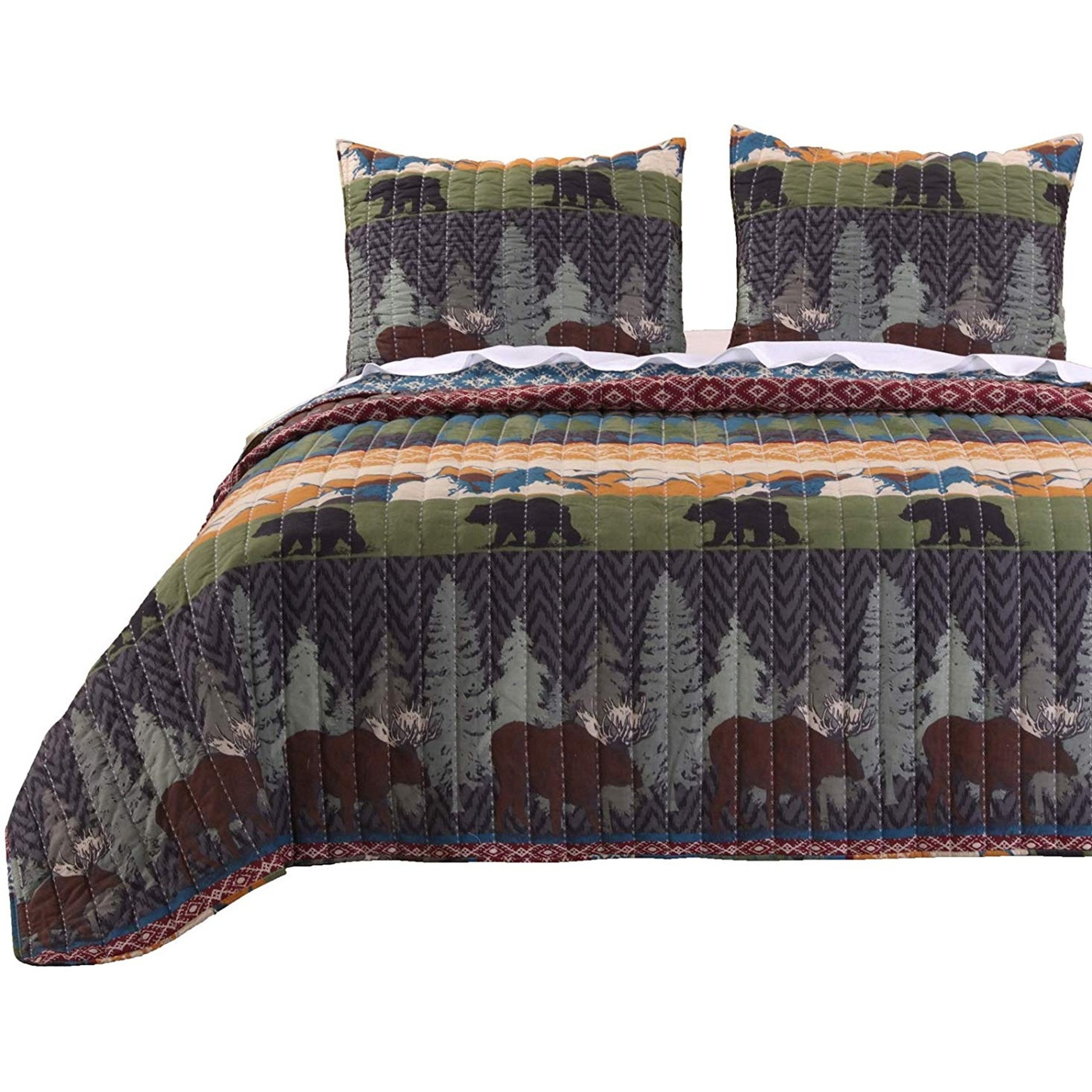 2 Piece Twin Size Quilt Set with Nature Inspired Print, Multicolor