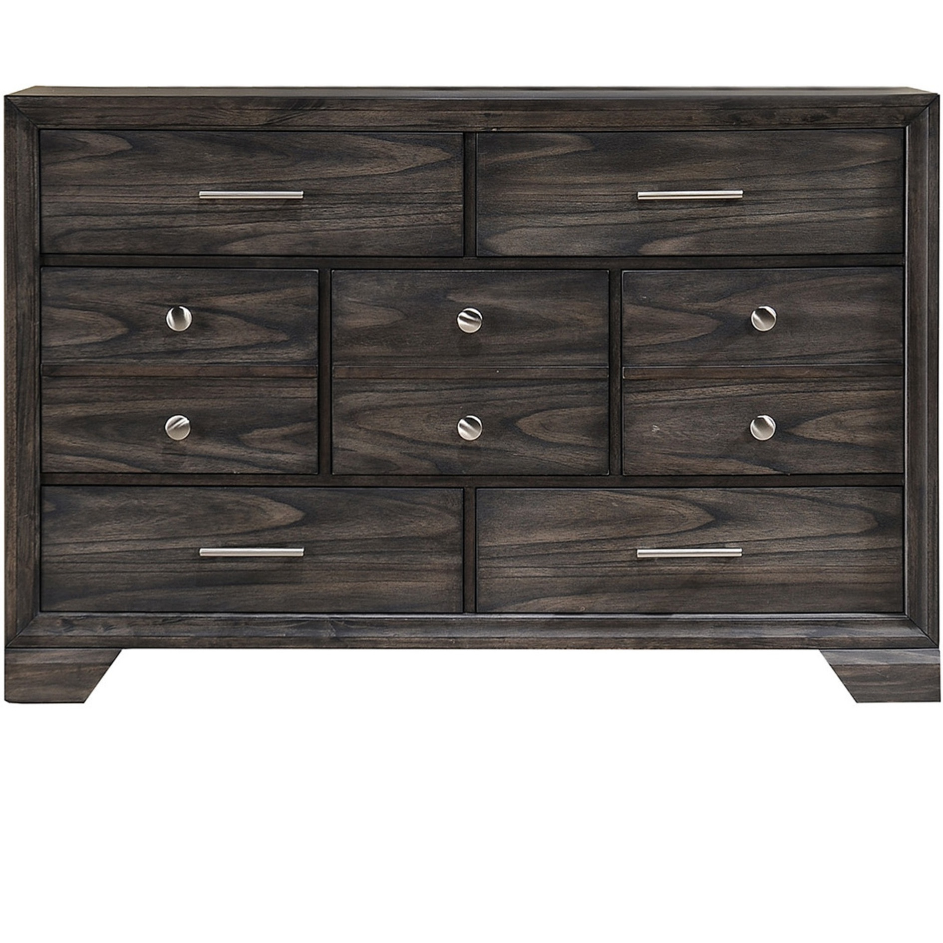 Wooden Dresser with Grain Texture and 7 Spacious Drawers, Gray