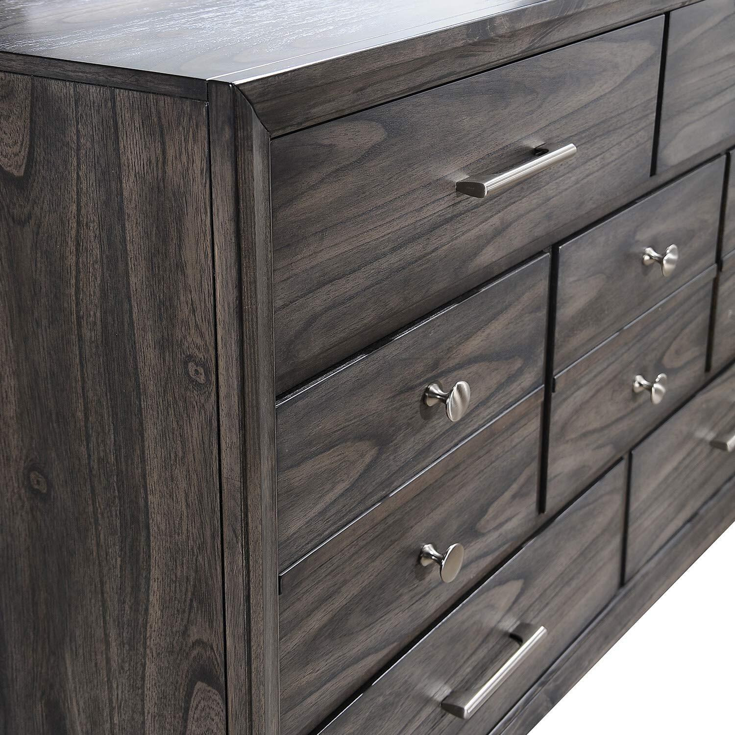 Wooden Dresser with Grain Texture and 7 Spacious Drawers, Gray