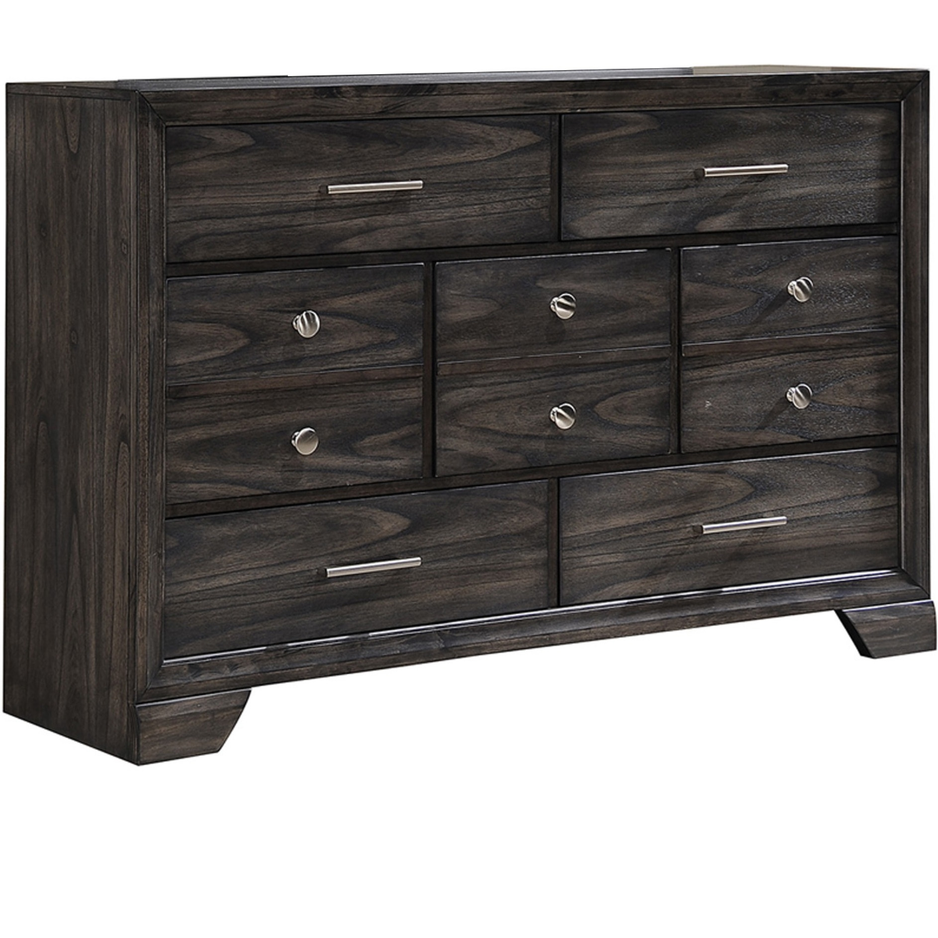 Wooden Dresser with Grain Texture and 7 Spacious Drawers, Gray