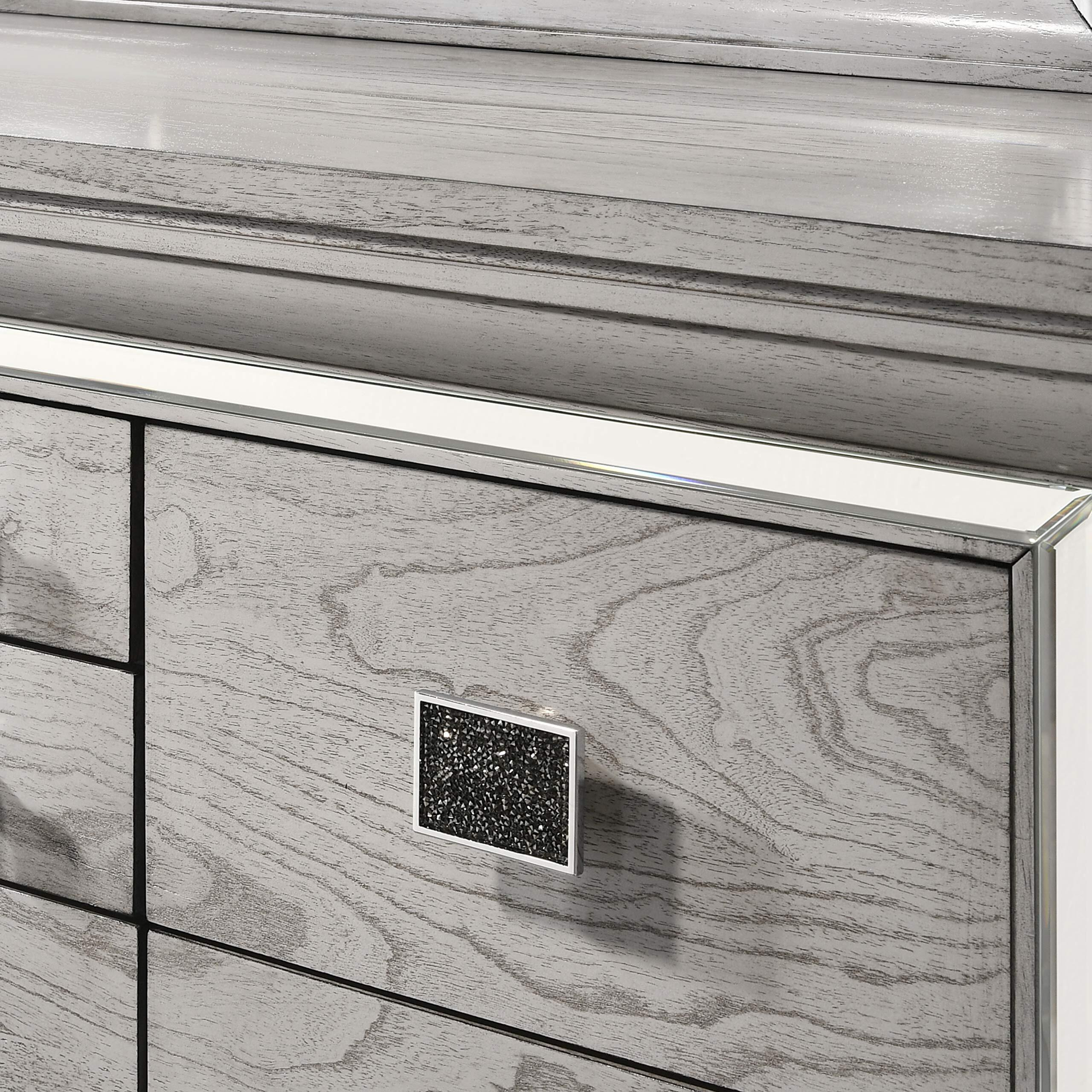 Beaded Wooden Frame Dresser with 10 Drawers, Gray and Silver