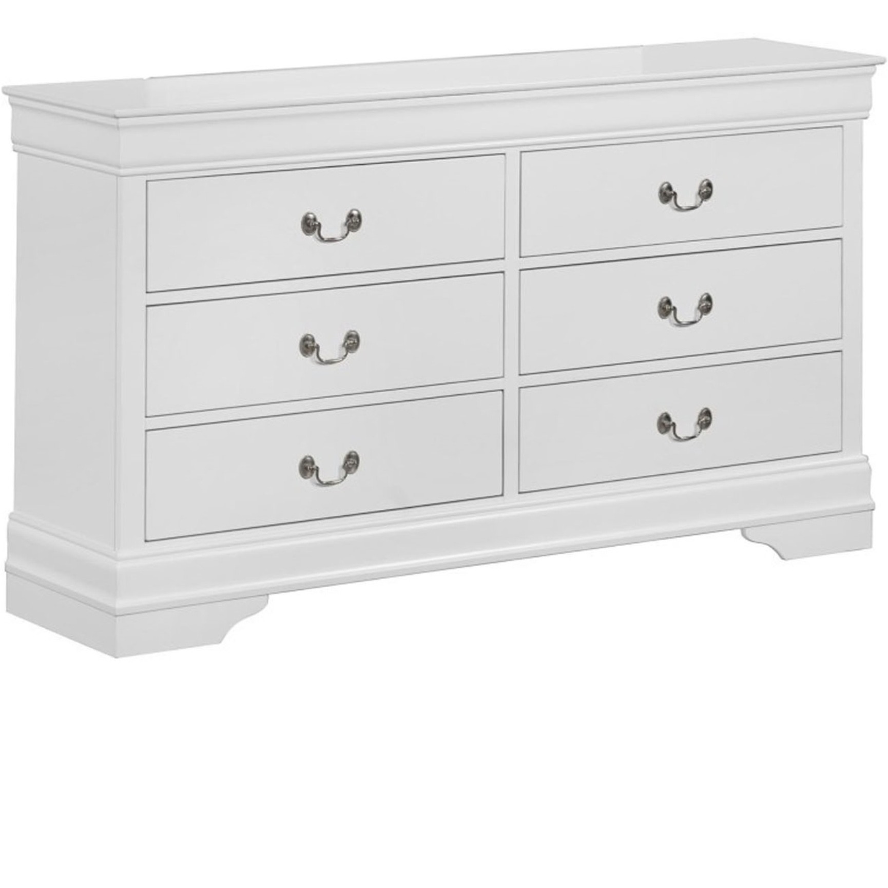 Transitional Style 6 Drawer Dresser with Metal Pulls, White