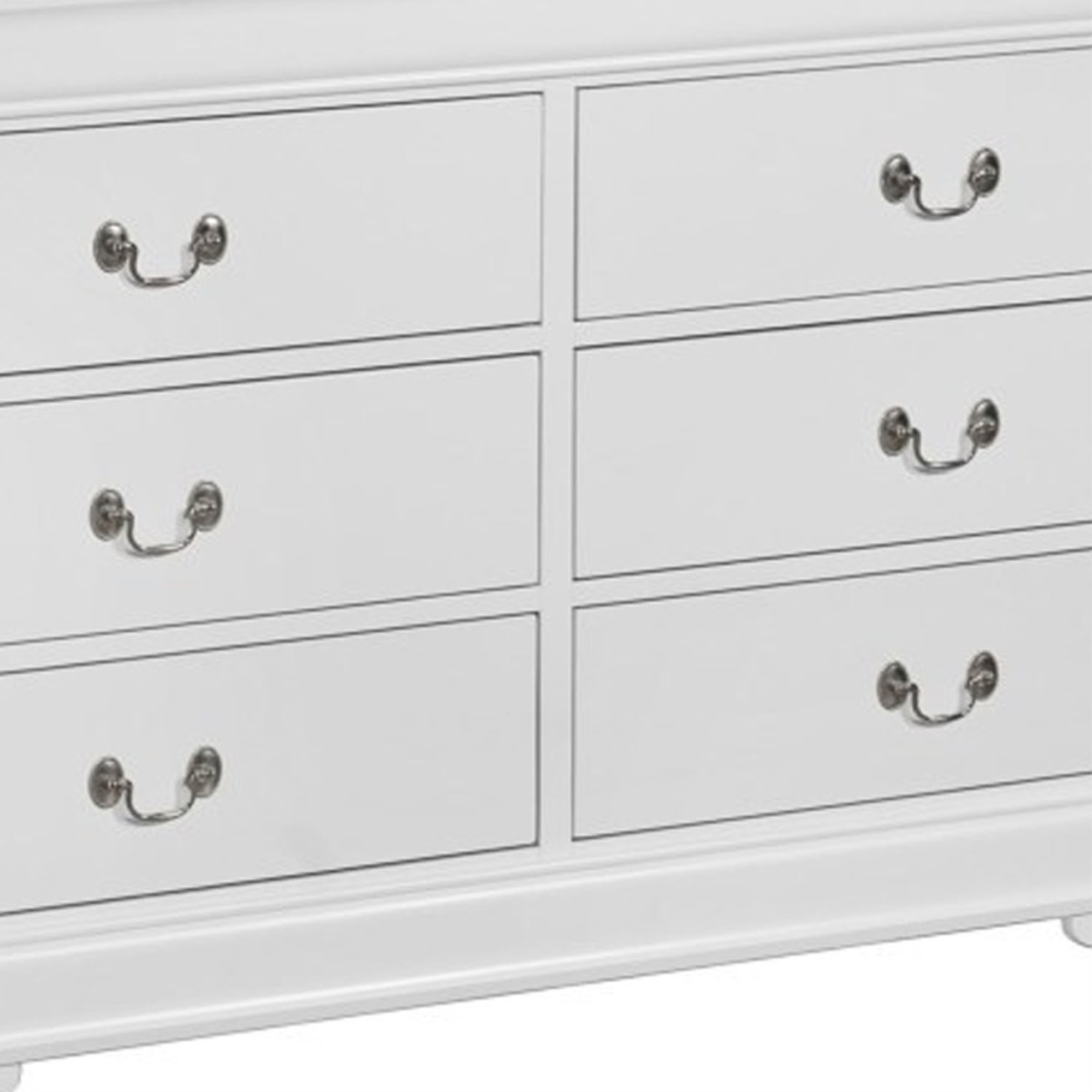 Transitional Style 6 Drawer Dresser with Metal Pulls, White