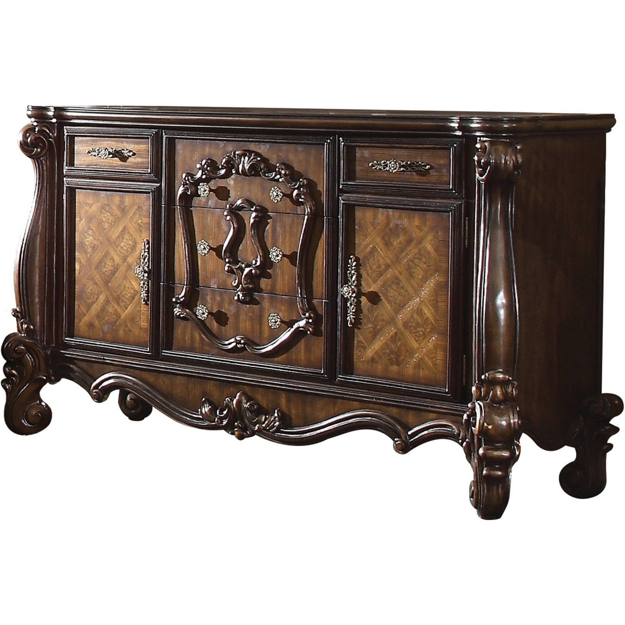 Traditional Wooden Dresser with 5 Drawers and 2 Cabinets, Brown