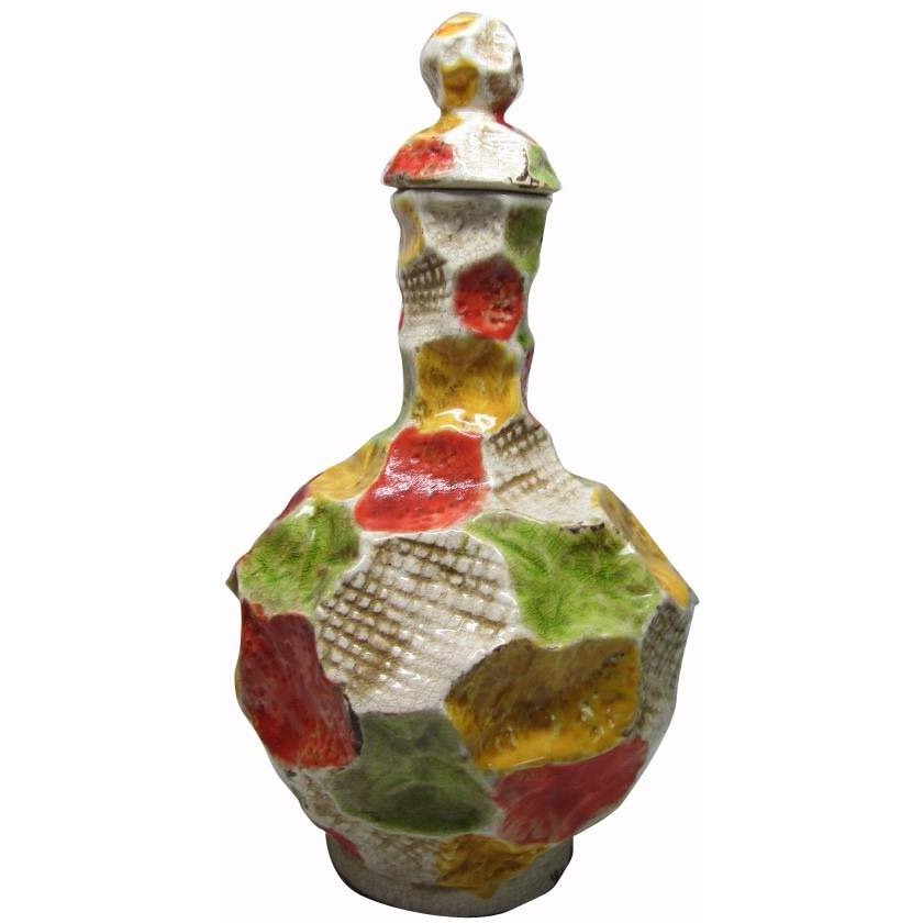 CERAMIC VASE W/LID MULTICOLOR
