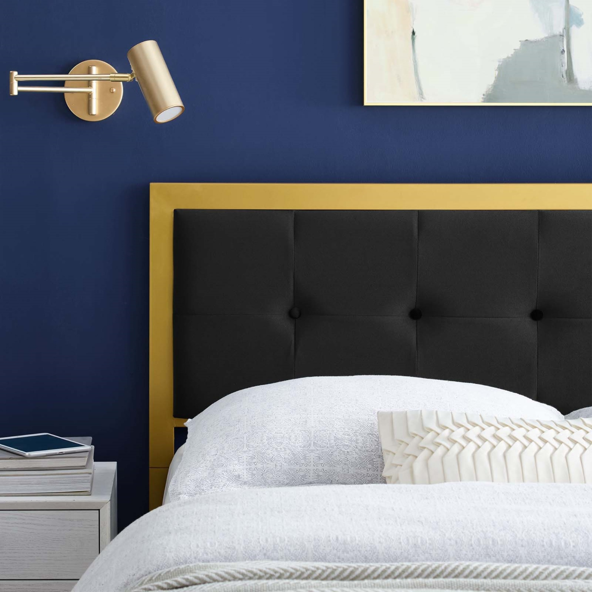 Teagan Tufted Full Performance Velvet Headboard - Gold Black
