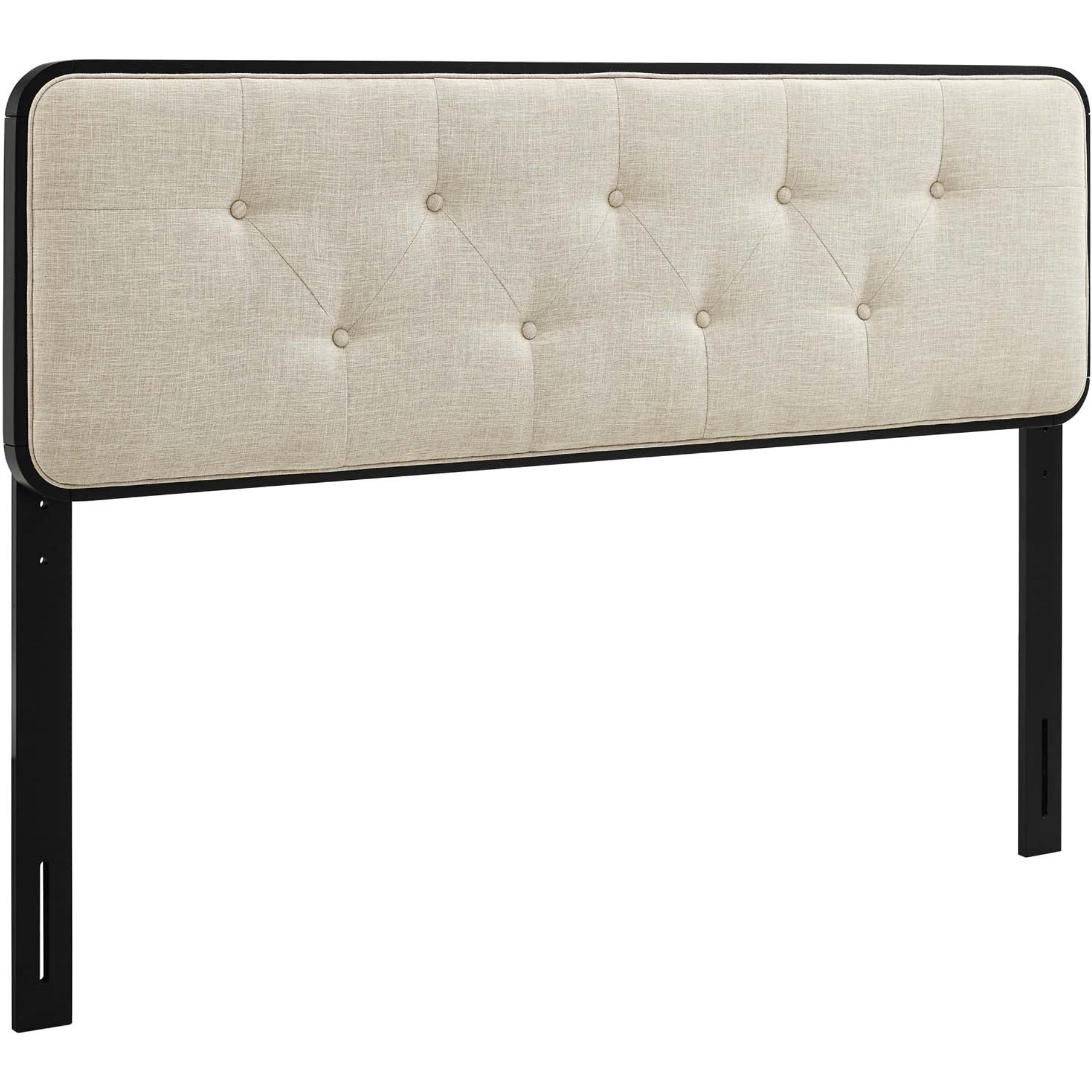 Collins Tufted Queen Fabric and Wood Headboard - Black Beige