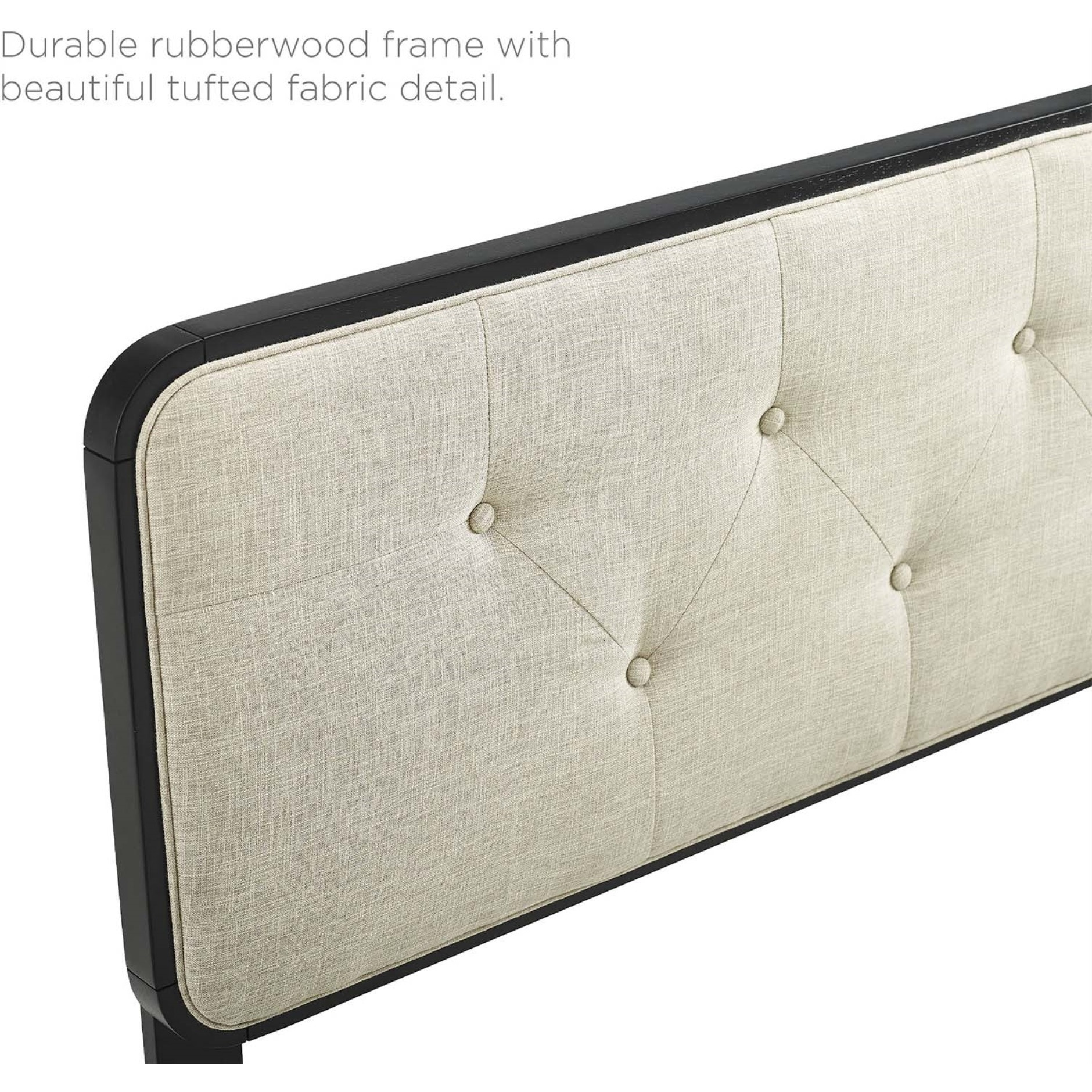 Collins Tufted Queen Fabric and Wood Headboard - Black Beige