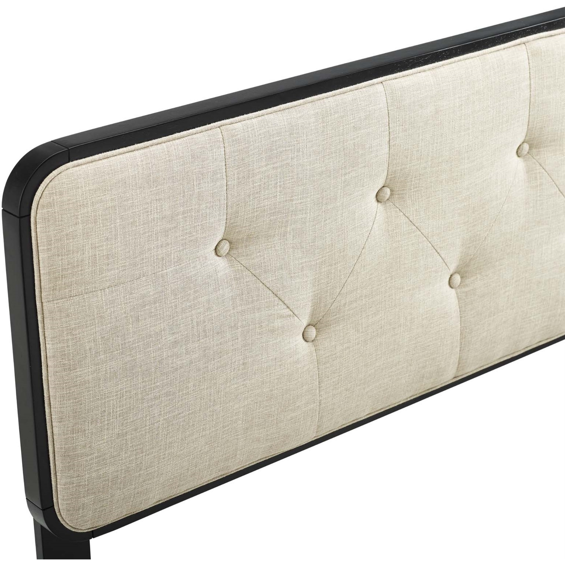 Collins Tufted Queen Fabric and Wood Headboard - Black Beige