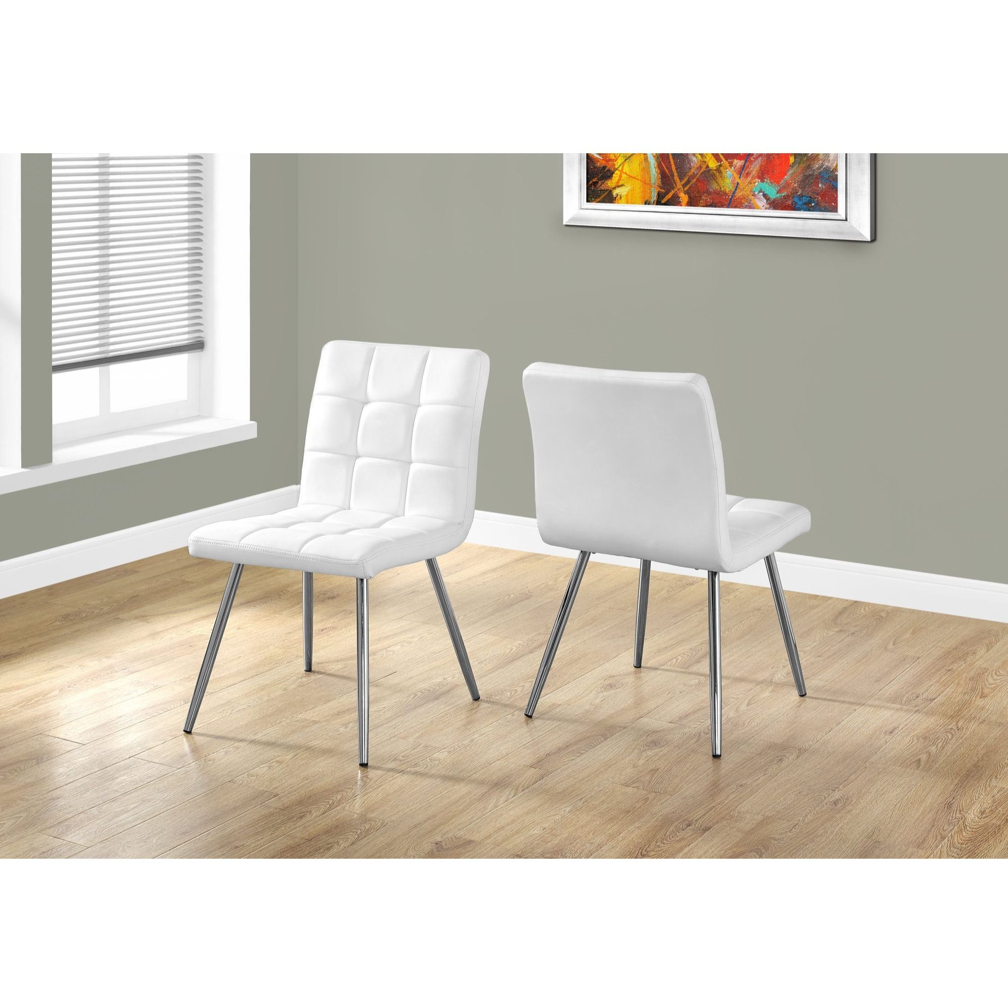 Dining Chair, Set Of 2, Side, Upholstered, Kitchen, Dining Room, Pu Leather Look, Metal, White, Chrome, Contemporary, Modern