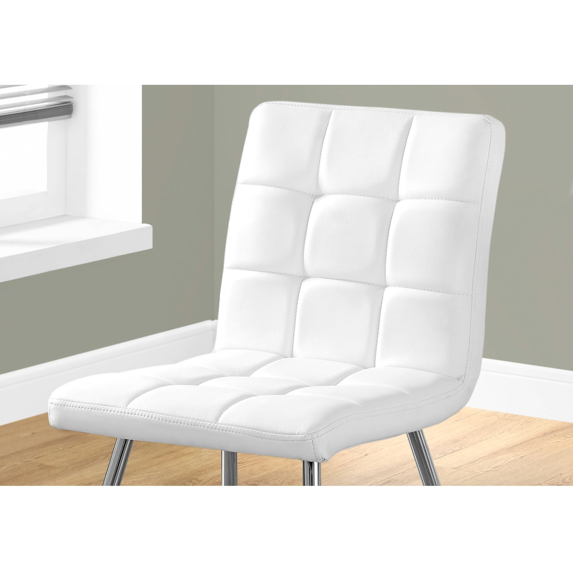 Dining Chair, Set Of 2, Side, Upholstered, Kitchen, Dining Room, Pu Leather Look, Metal, White, Chrome, Contemporary, Modern
