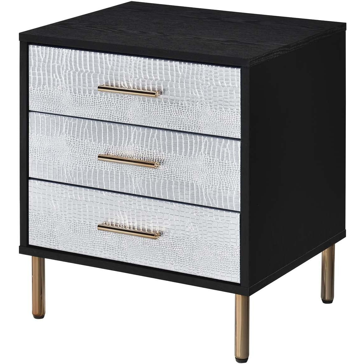 AC00842 - Nightstand, Black, Silver & Gold Finish - Myles