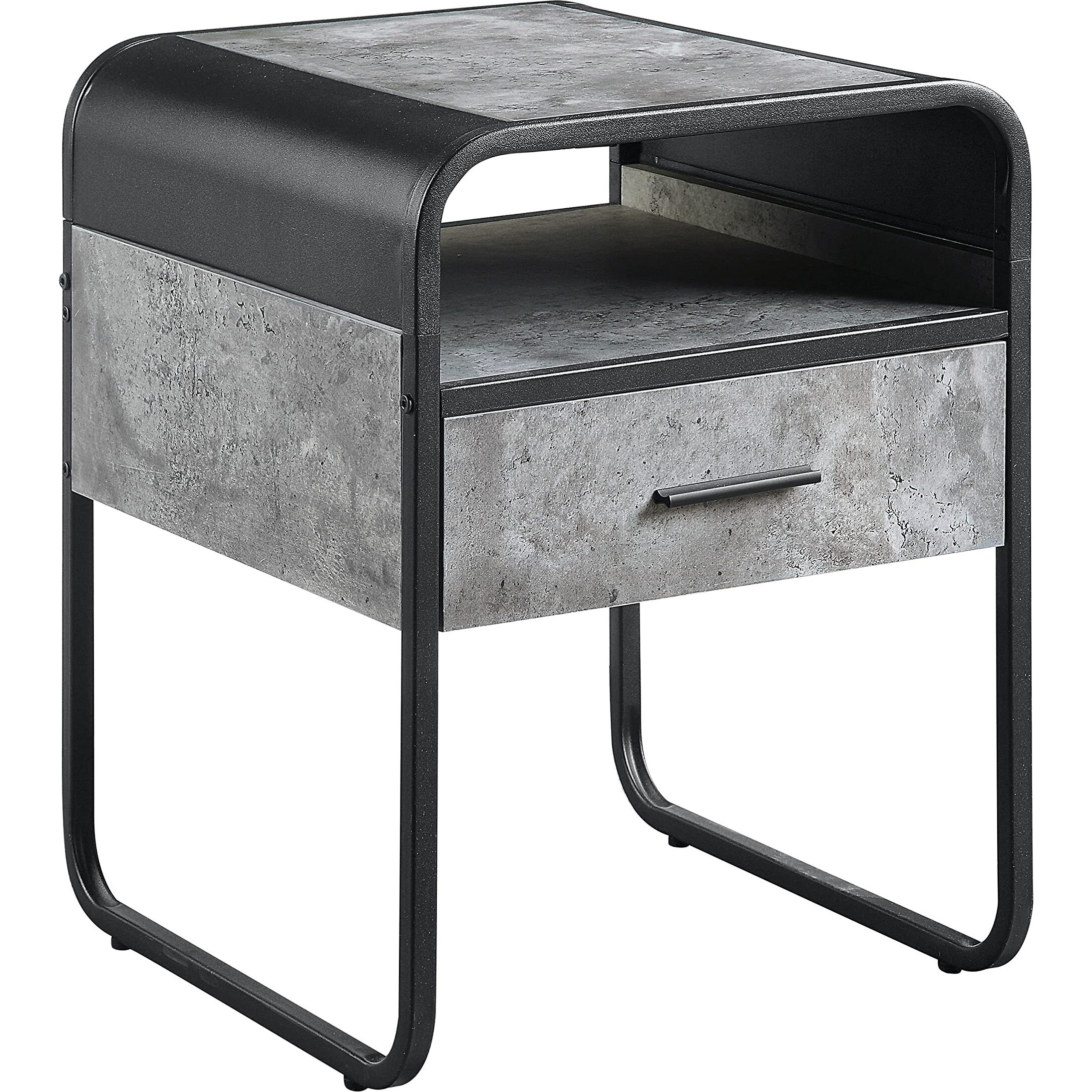 LV01147 - End Table w/Drawer, Concrete Gray & Black Finish - Raziela