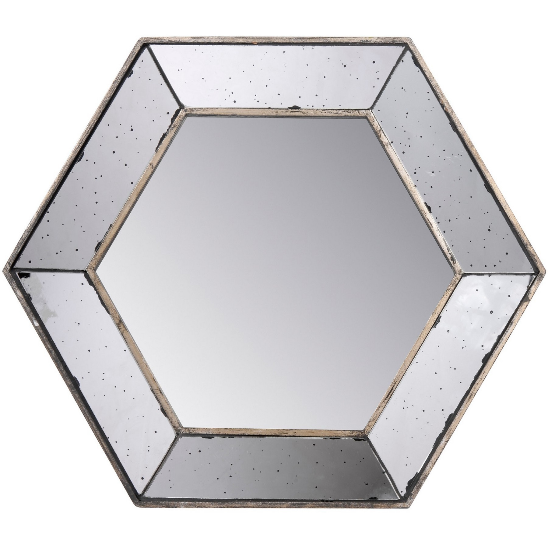 Filo 21 Inch Wall Accent Mirror, Raised Tray Edges, Hexagonal Mirror Frame