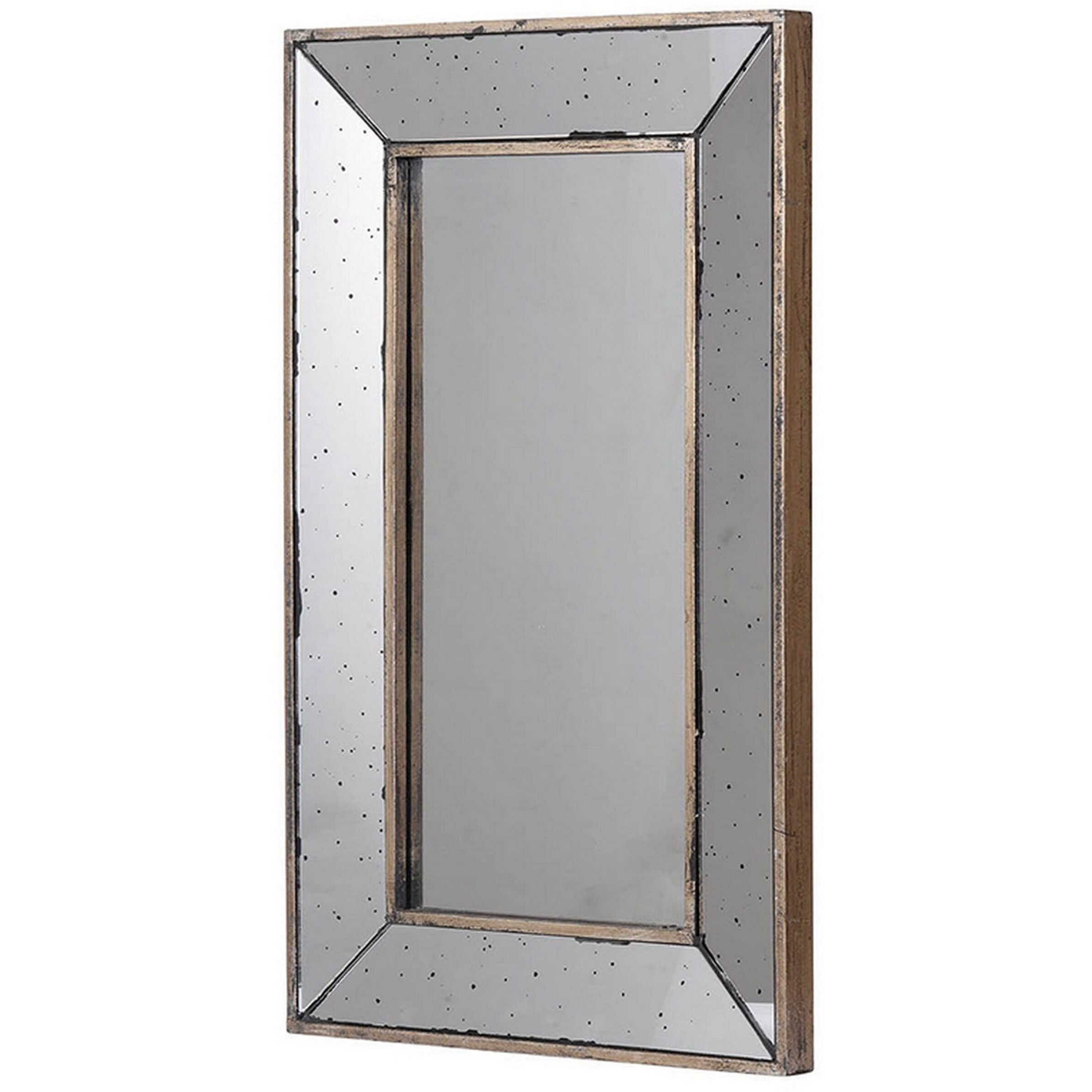 Filo 24 Inch Wall Mirror, Raised Tray Edges, Mirrored Rectangular Frame