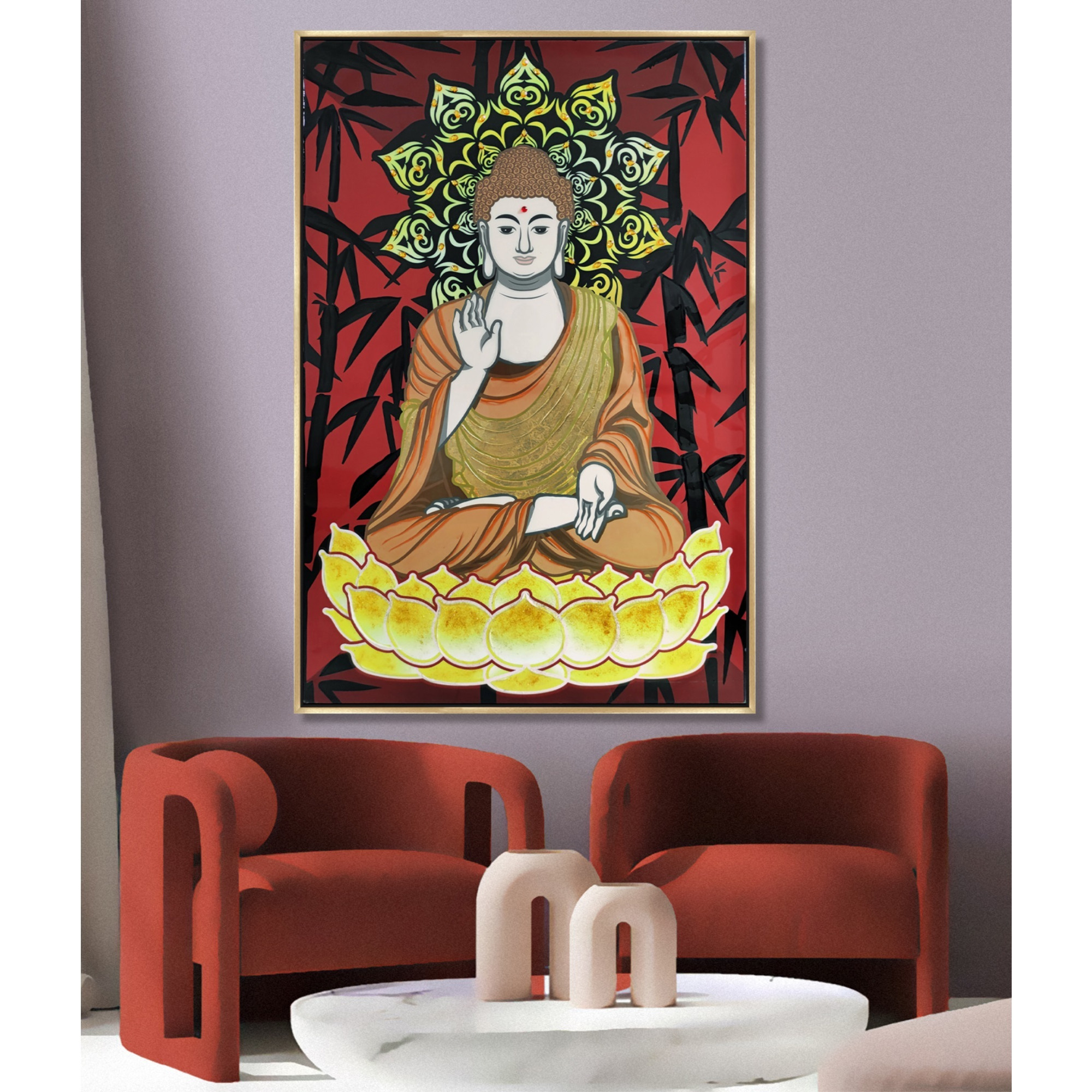 Budda Hand Painted Framed Decorative Painting