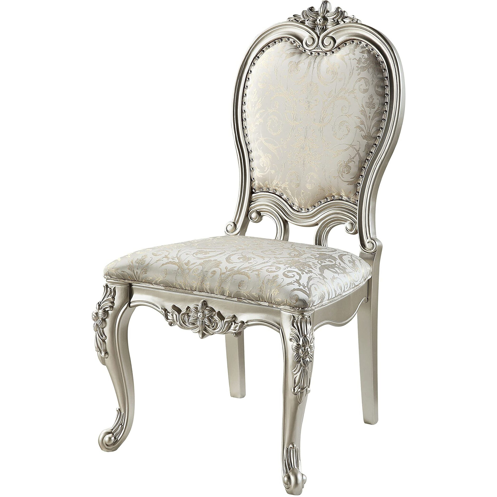 ACME Bently Side Chair(Set-2), Fabric & Champagne Finish
