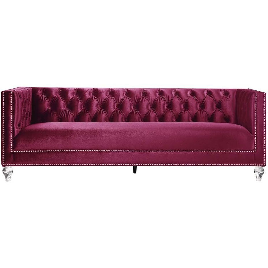 ACME Heibero Sofa w/2 Pillows, Burgundy Velvet