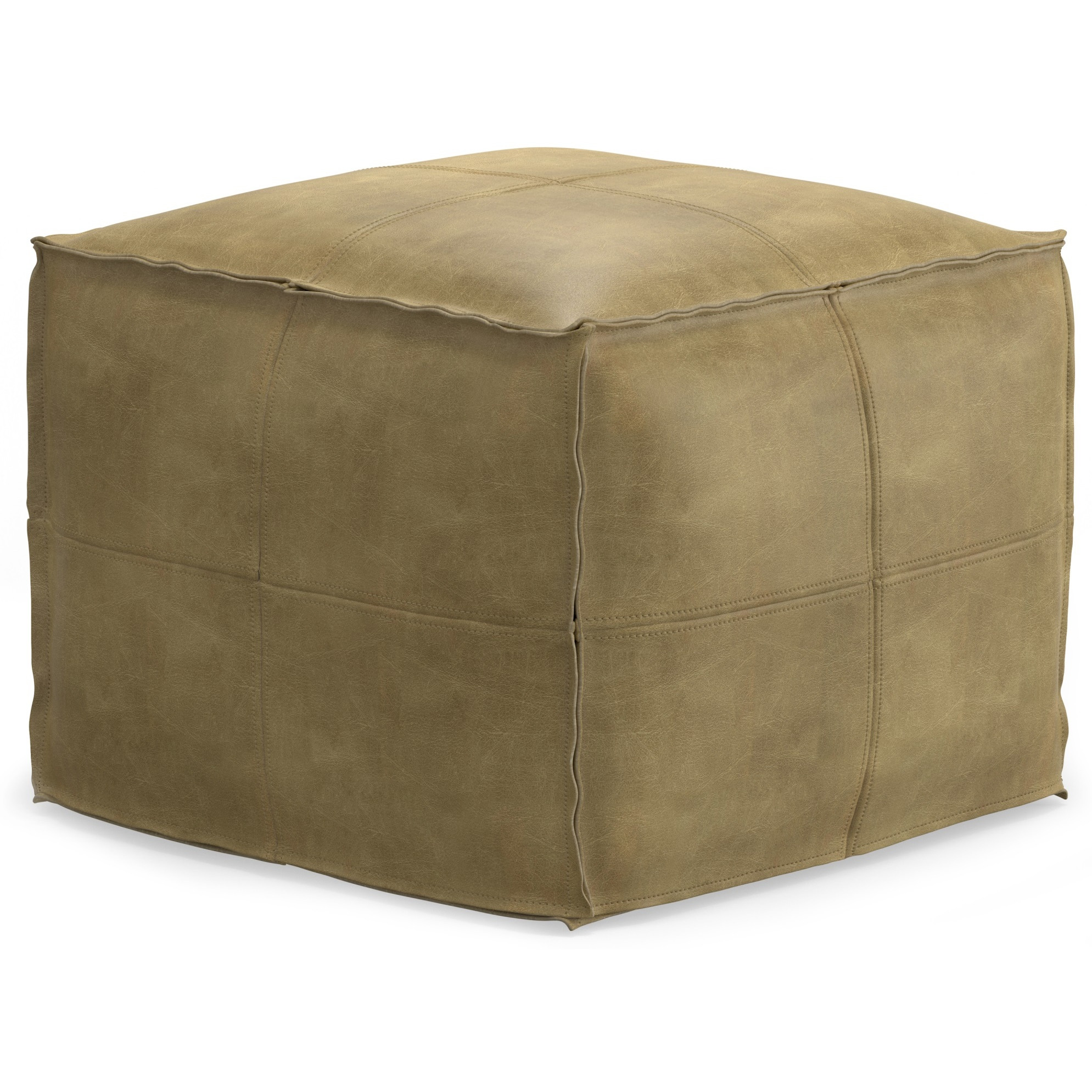 Sheffield Square Pouf in Distressed Sandcastle Genuine Leather