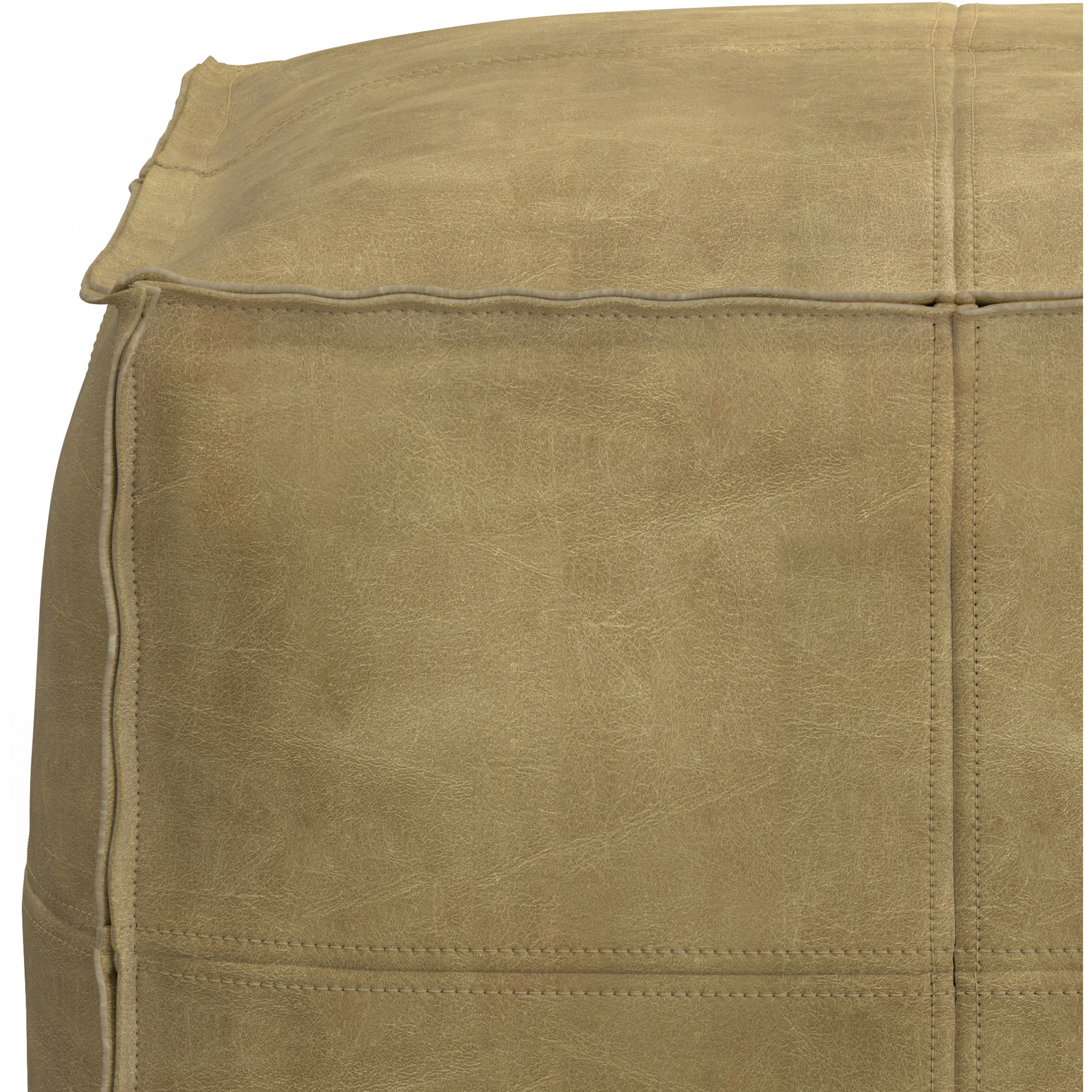 Sheffield Square Pouf in Distressed Sandcastle Genuine Leather