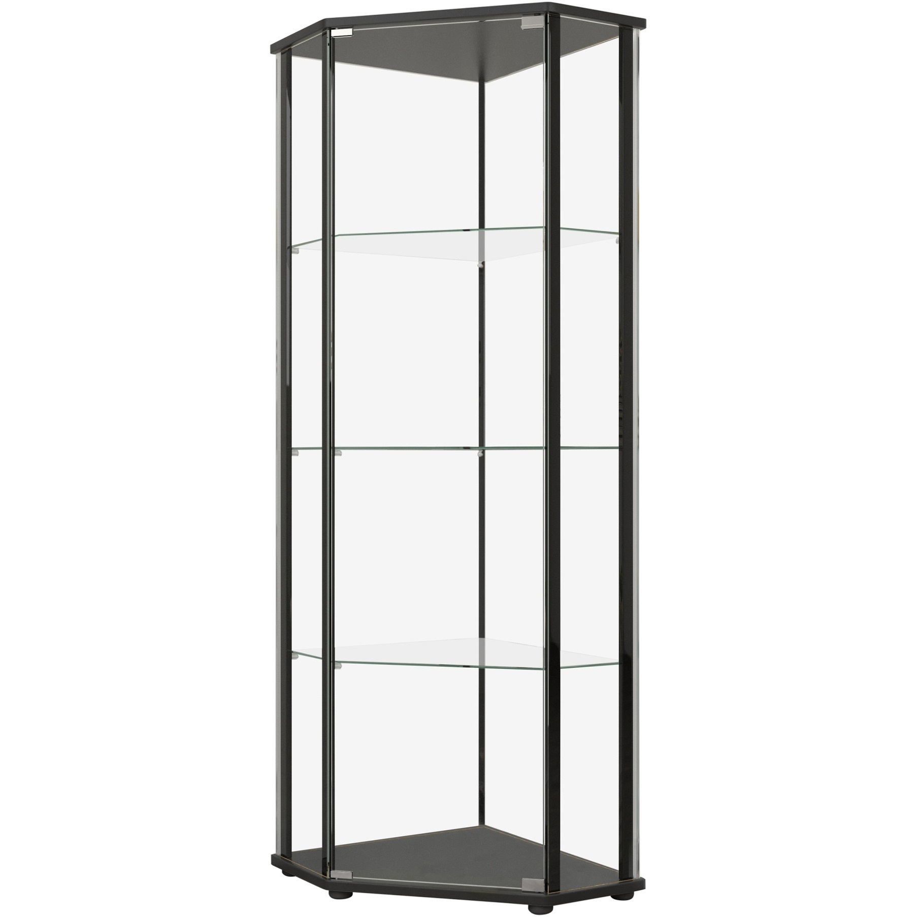 Metal Curio Cabinet with 1 Door and 3 Glass Shelves, Black