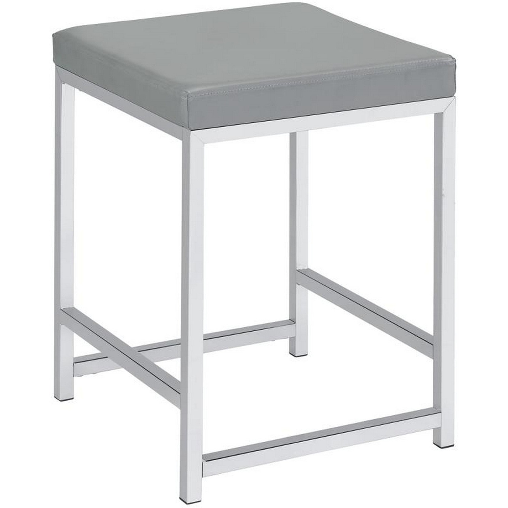 Vanity Stool with Leatherette Seat and Tubular Frame, Gray