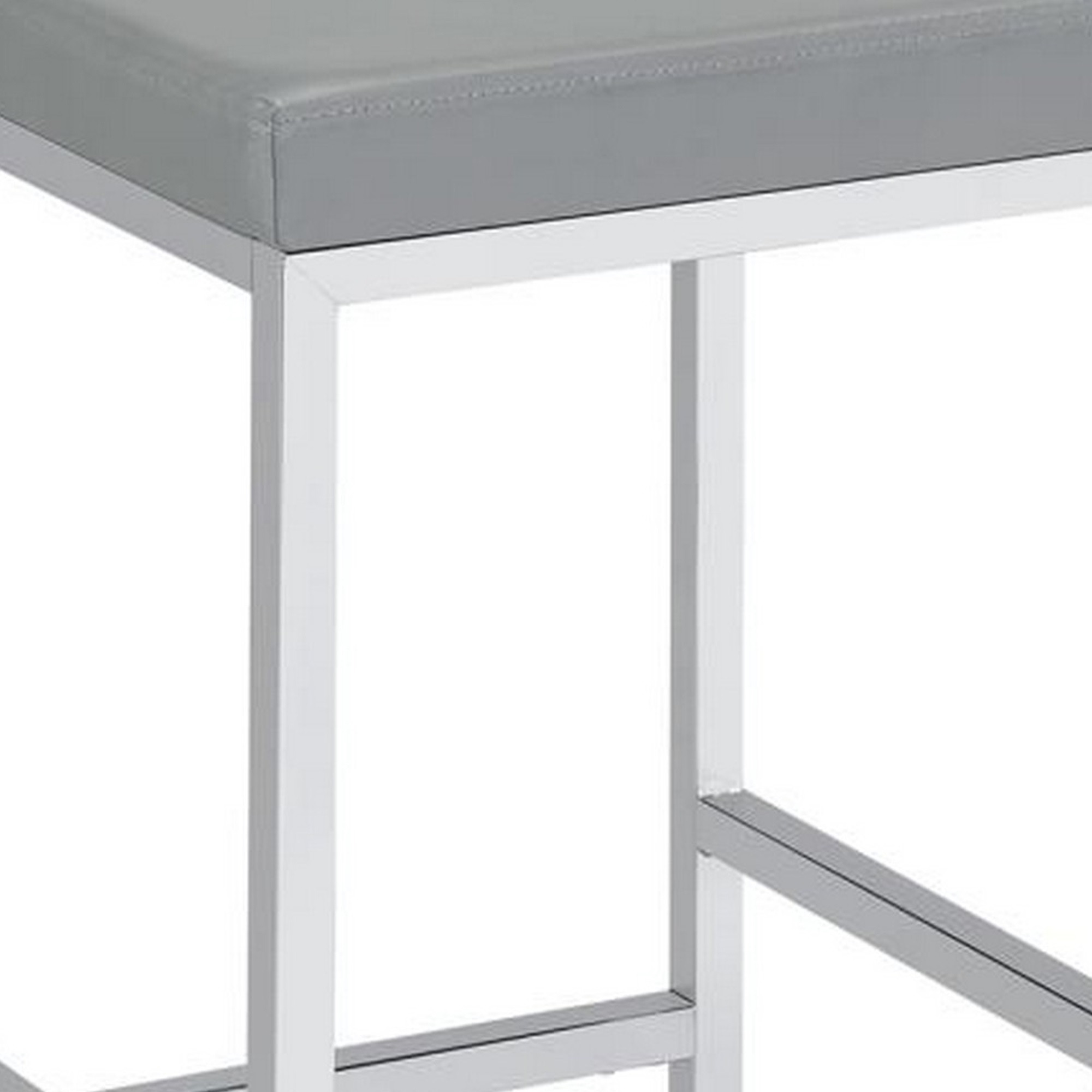 Vanity Stool with Leatherette Seat and Tubular Frame, Gray