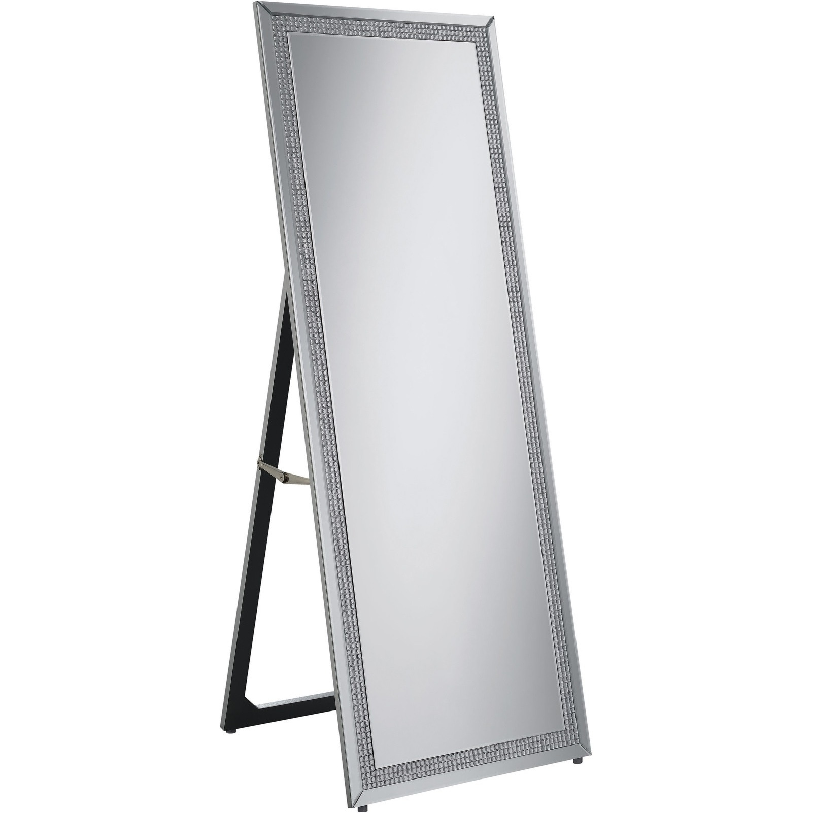 Cheval Mirror with Rhinestone Inlay and Easel Back, Silver