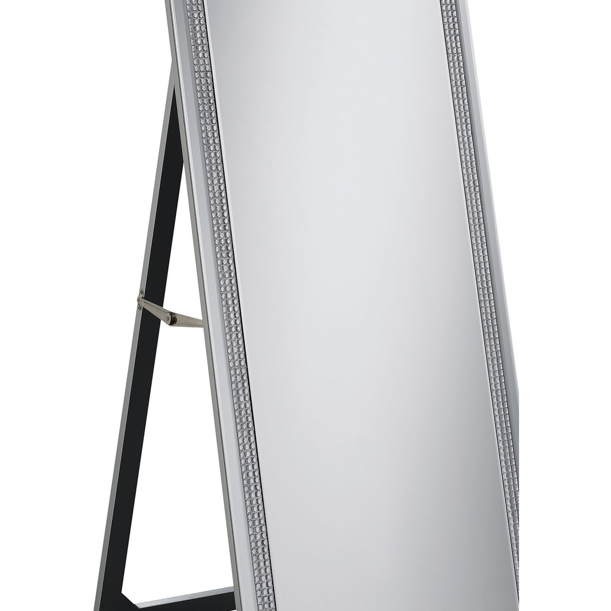 Cheval Mirror with Rhinestone Inlay and Easel Back, Silver