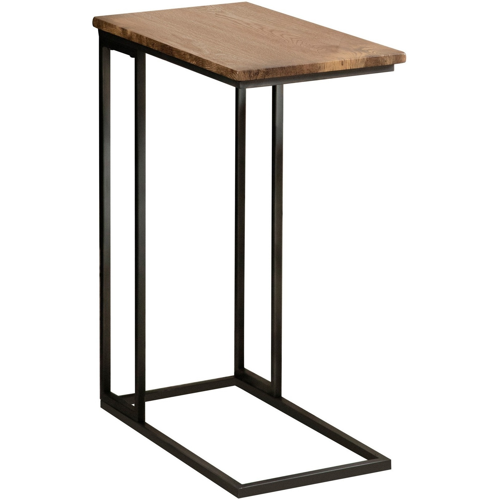 24 Inch Modern C Shape Side End Table, 2 USB, 1 Charging Port, Brown, Black