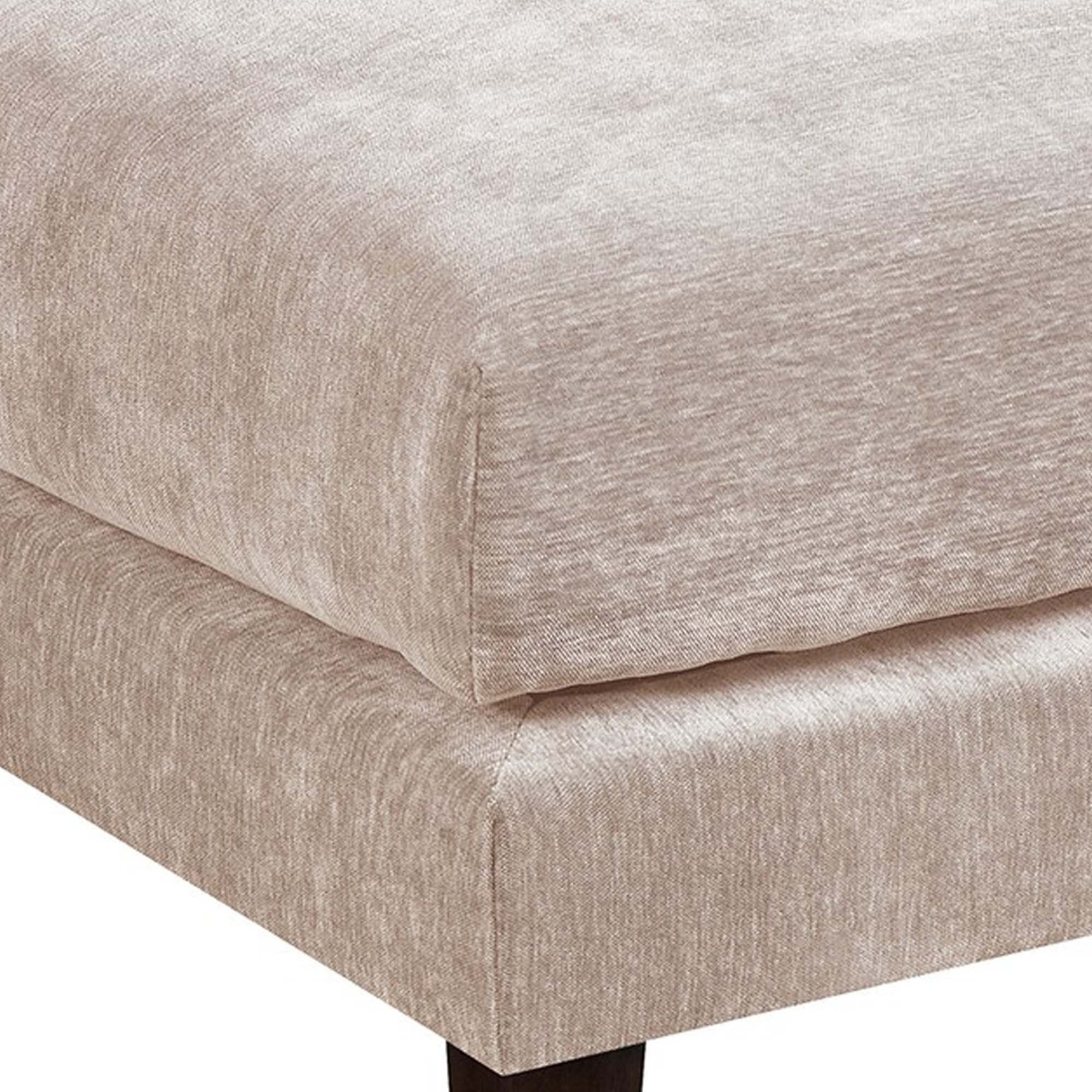 Rio 32 Inch Modular Ottoman, Box Cushion Seat, Wood Legs, Beige Fabric