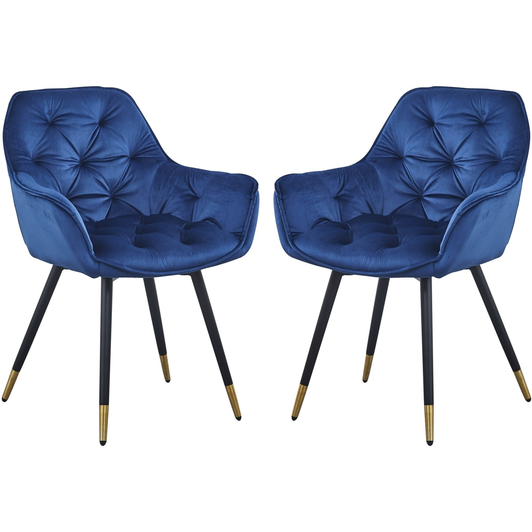 Alix 25 Inch Modern Dining Chair, Button Tufted, Set of 2, Blue, Black