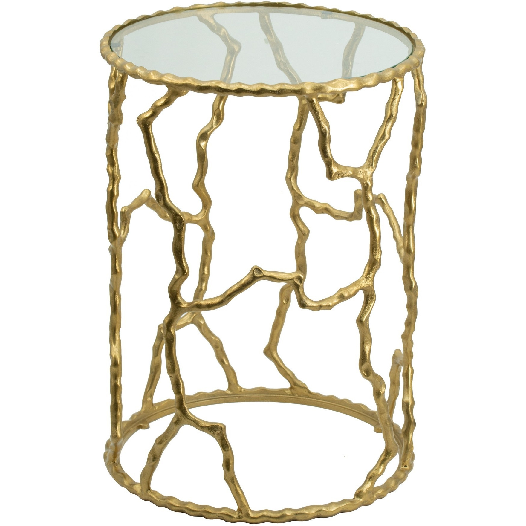 24 Inch Round Accent Table, Intricate Metal Twig Inspired Open Frame, Gold
