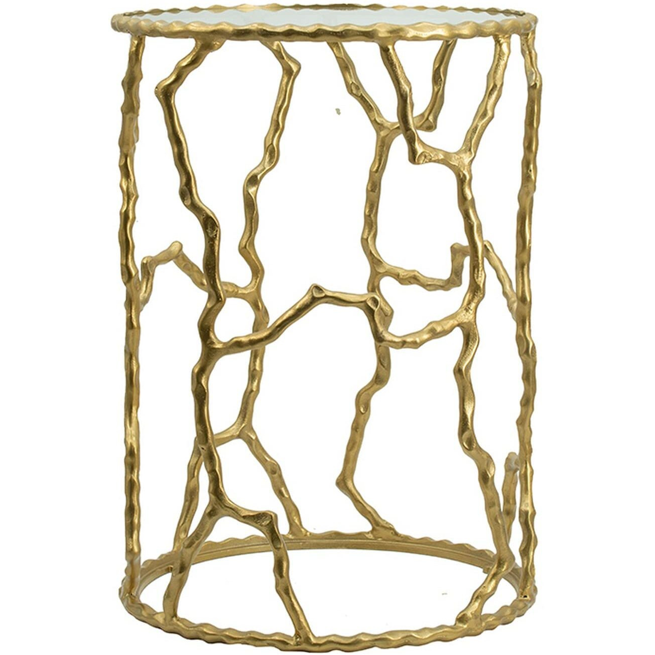 24 Inch Round Accent Table, Intricate Metal Twig Inspired Open Frame, Gold
