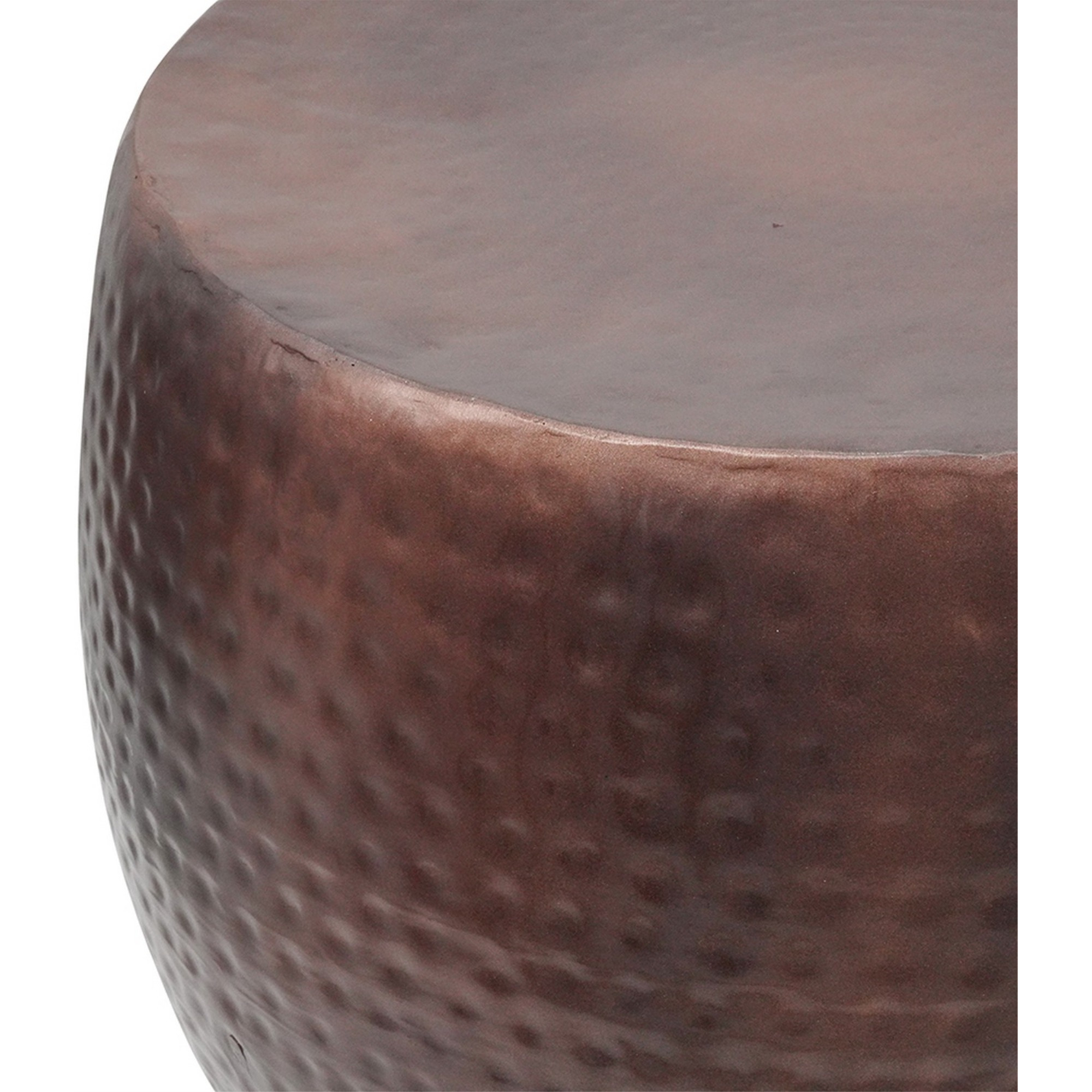 20 Inch Classic Iron Low Accent Table, Round Top, Drum Shape, Brown
